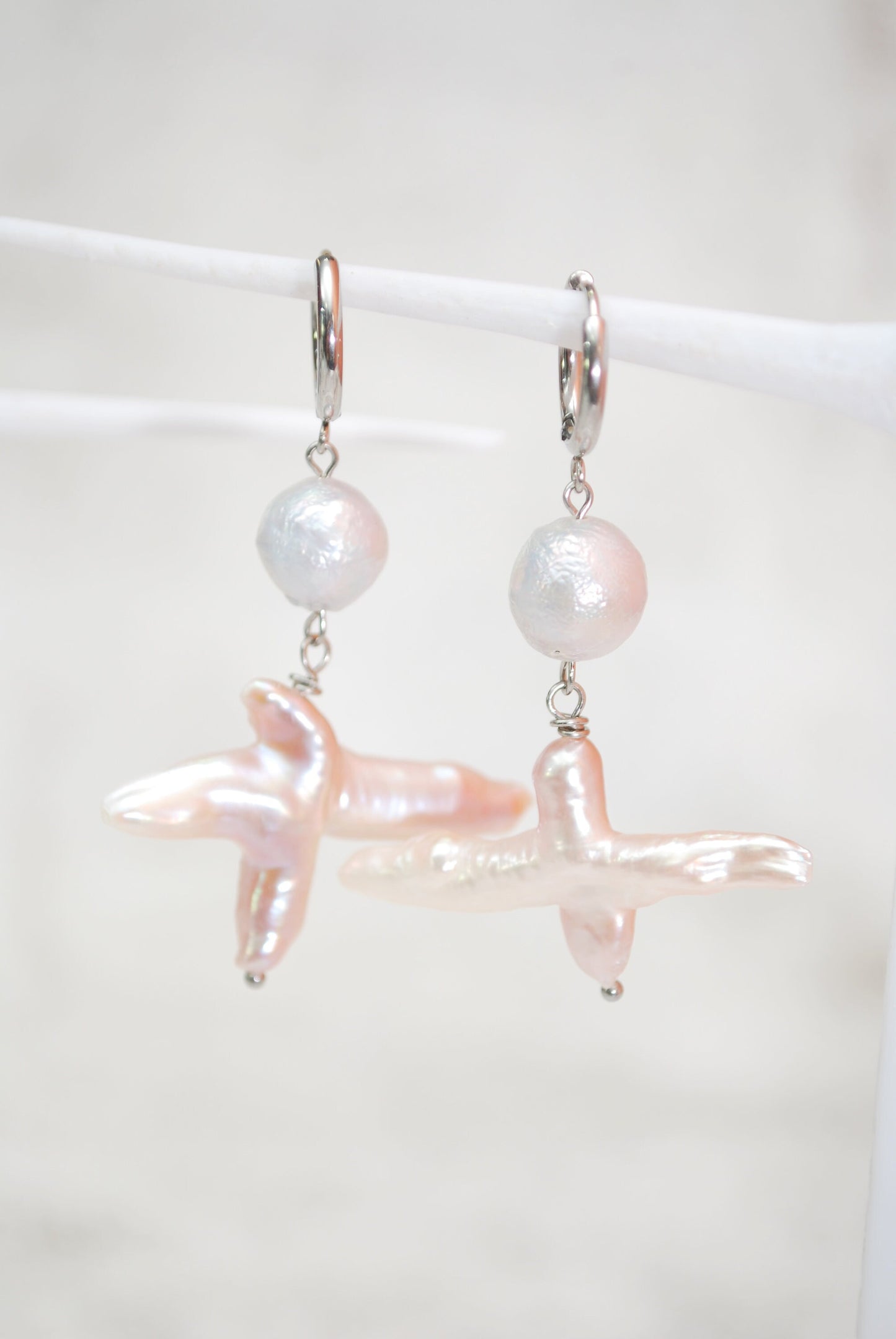 Last 2 in stock - Vintage Style Baroque Freshwater Pearl Earrings with Unique Hoop Design and Rustic Boho Flair for Daily Wear. 5.5cm  2.15"