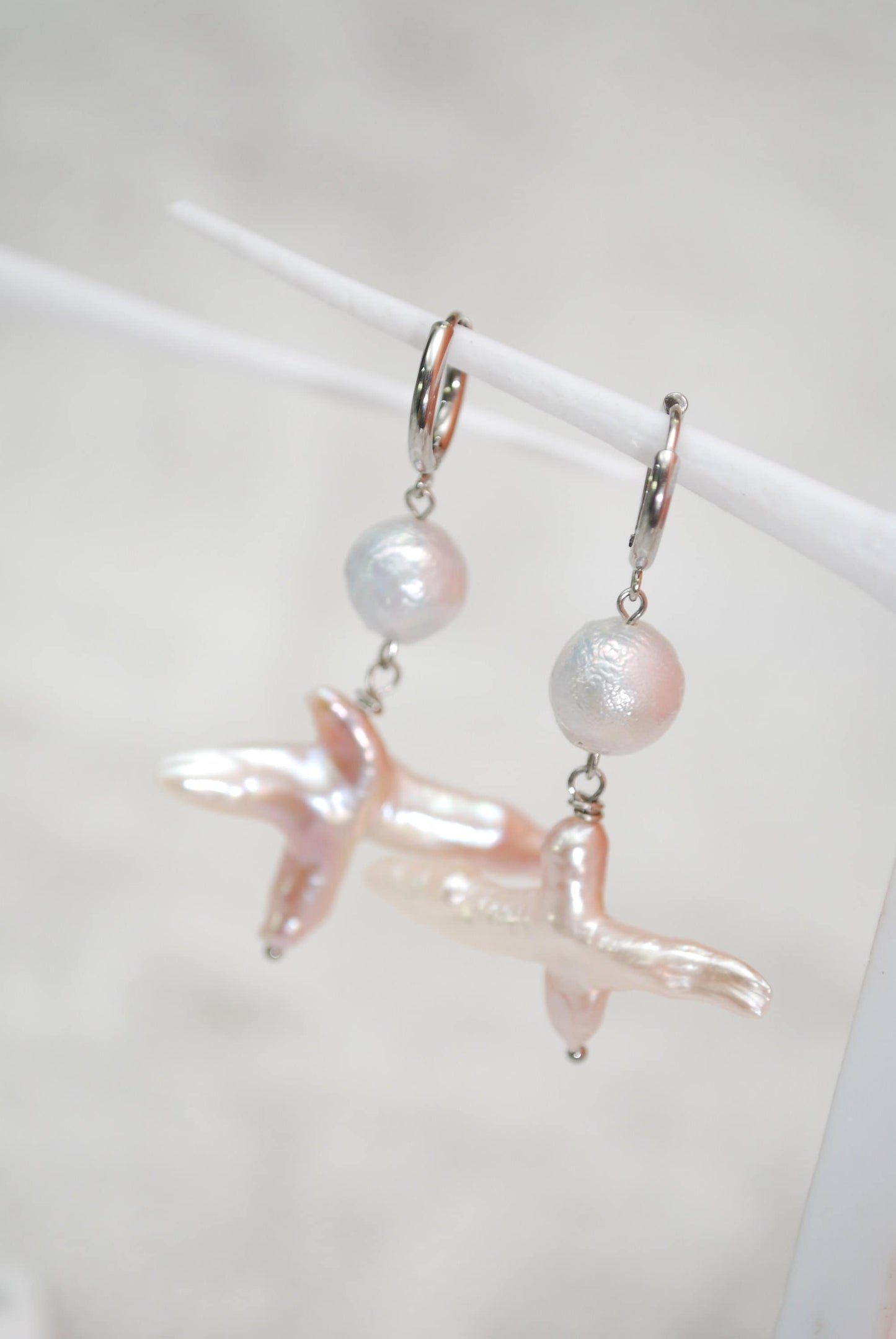 Last 2 in stock - Vintage Style Baroque Freshwater Pearl Earrings with Unique Hoop Design and Rustic Boho Flair for Daily Wear. 5.5cm  2.15"