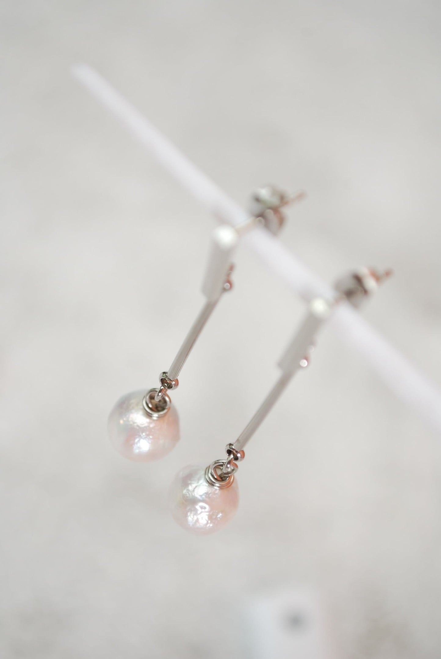 Stainless Steel Stick & Freshwater pearl, Elegant baroque pearl earrings, Bridal earrings, 5cm 2"