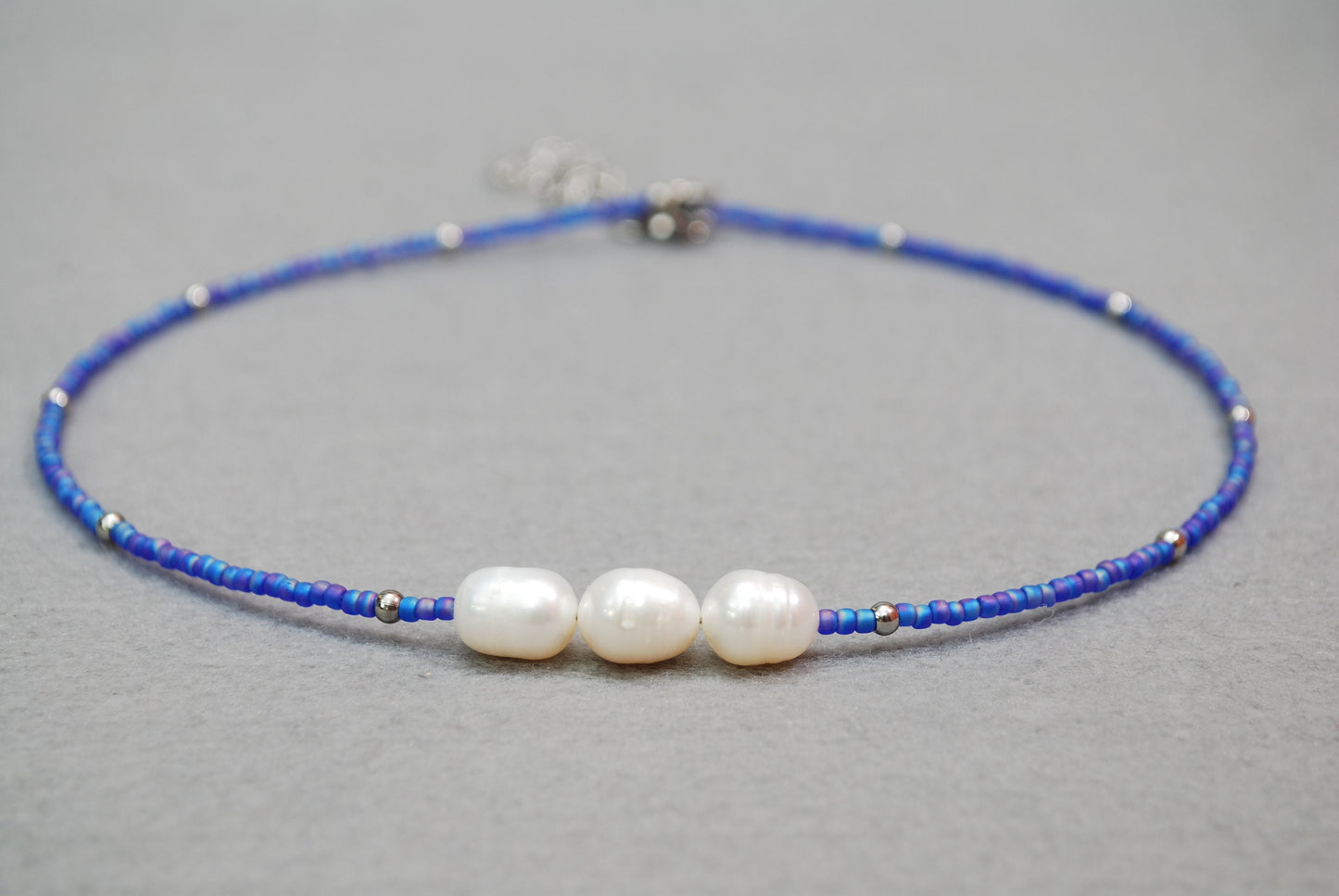 White seed beads choker, Freshwater pearl necklace, Stainless steel choker,  estibela design.