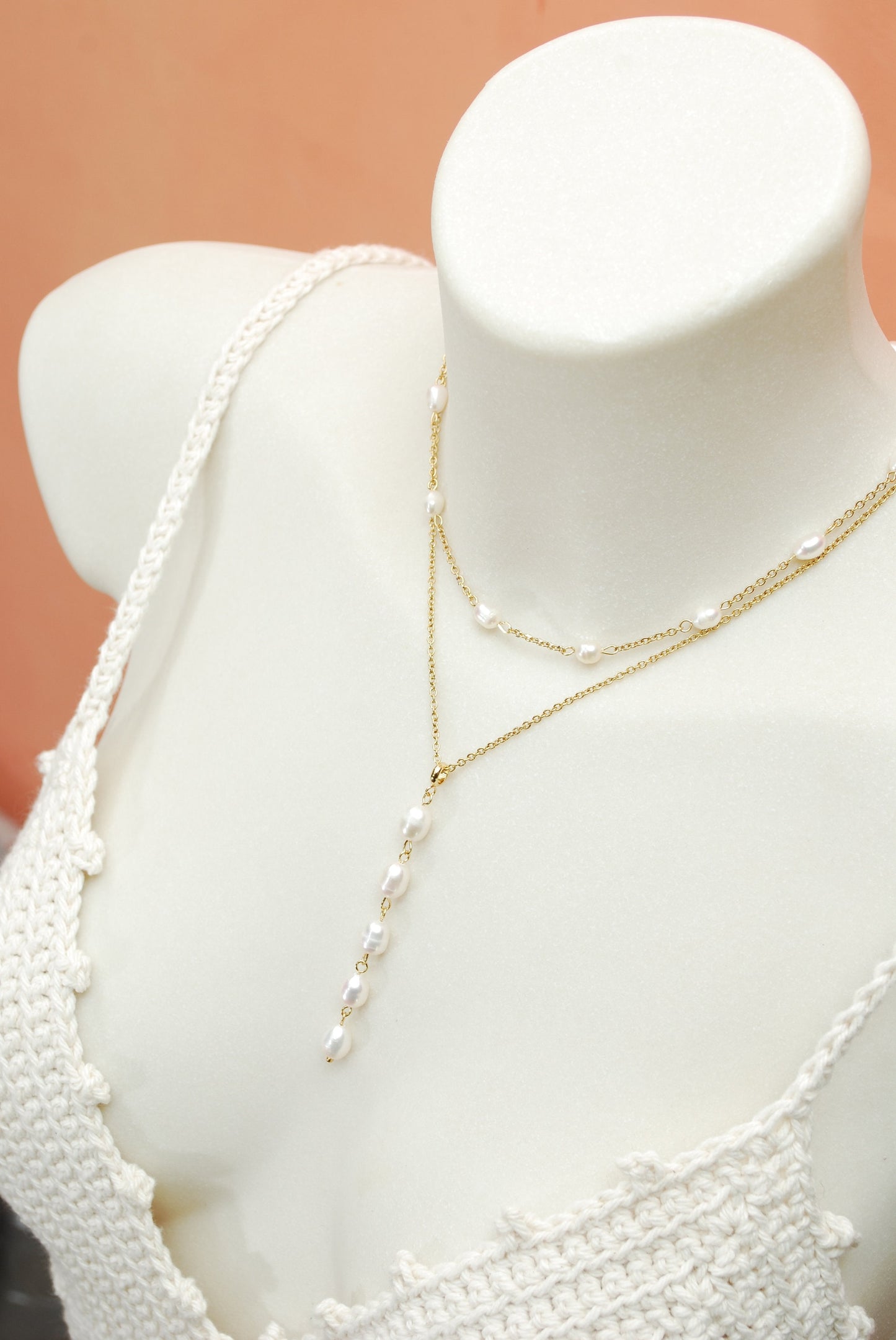 Freshwater Pearl Cascade Pendant, Delicate Necklace Choker.