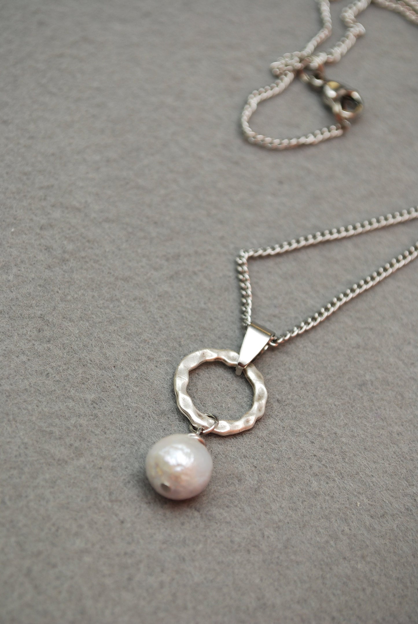 Minimalist  Necklace with Baroque Freshwater Pearl Pendant.Stainles steel chain. Estibela design.