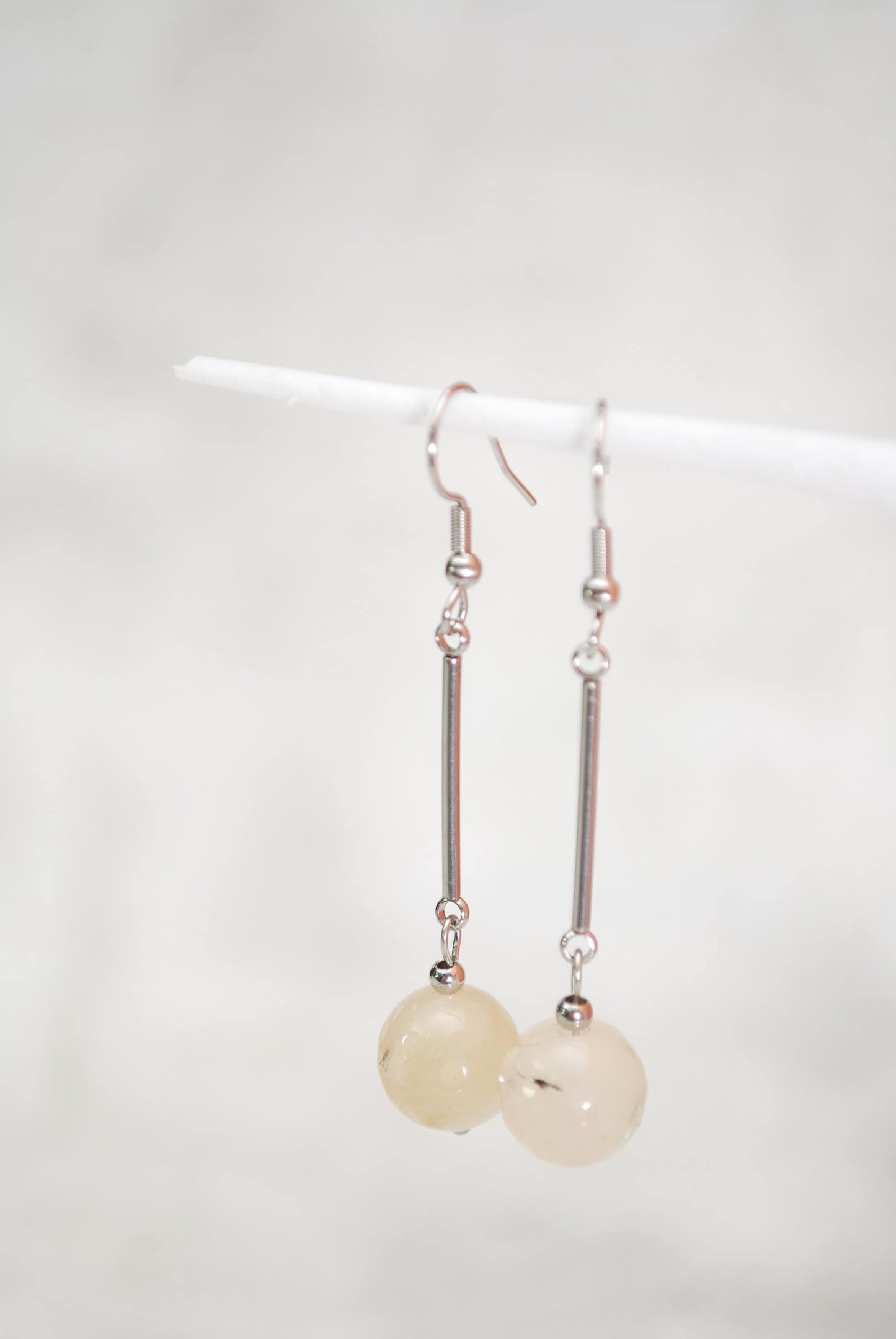 Boho Agate Big Round Stone and Stainless Steel Stick Earrings.