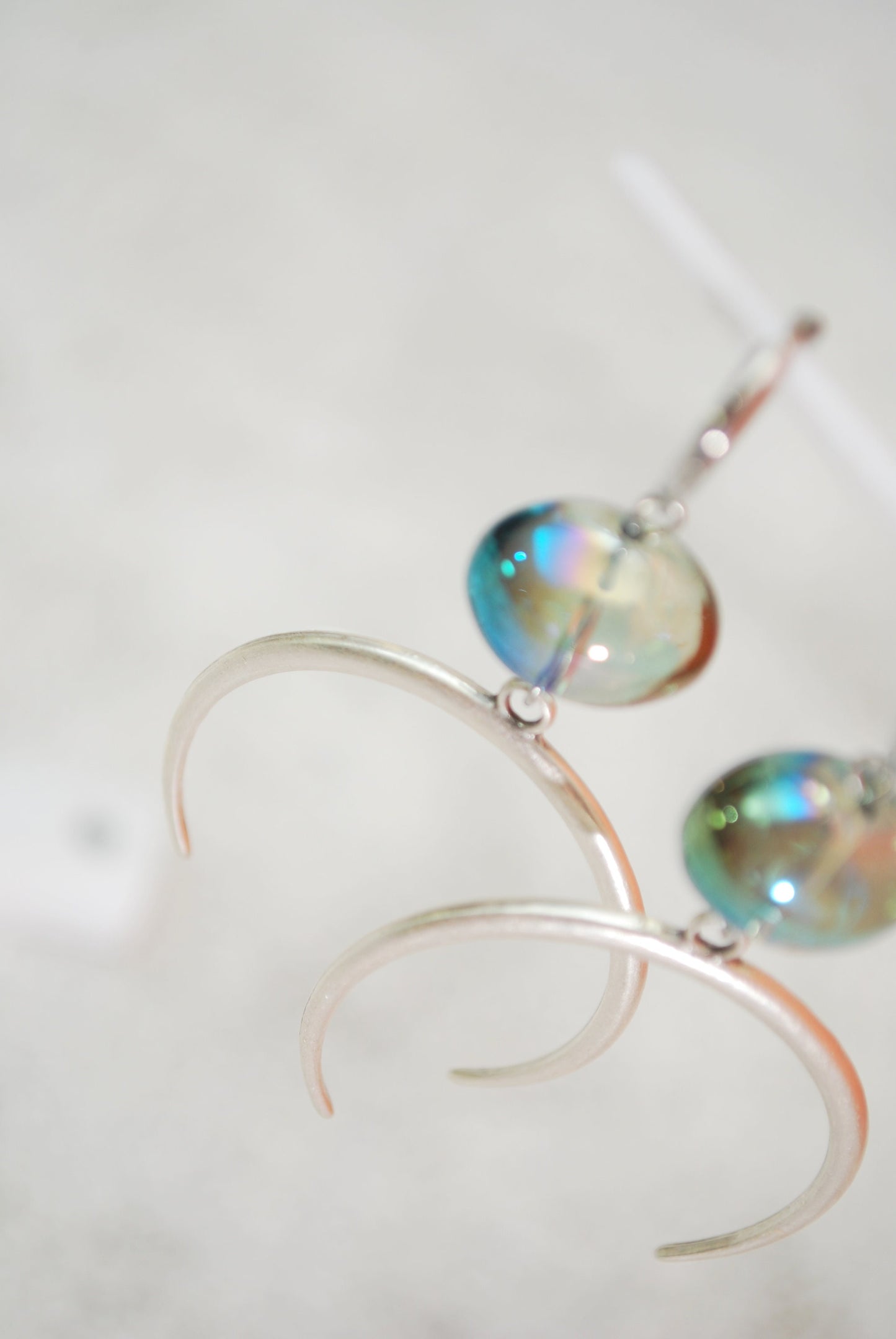 Large half moon earrings, big oval glass earrings, stainless steel hook, 6.5cm 2.5"