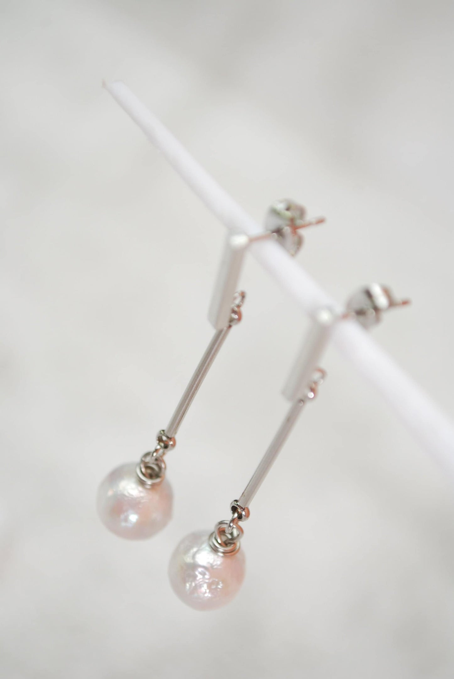 Stainless Steel Stick & Freshwater pearl, Elegant baroque pearl earrings, Bridal earrings, 5cm 2"