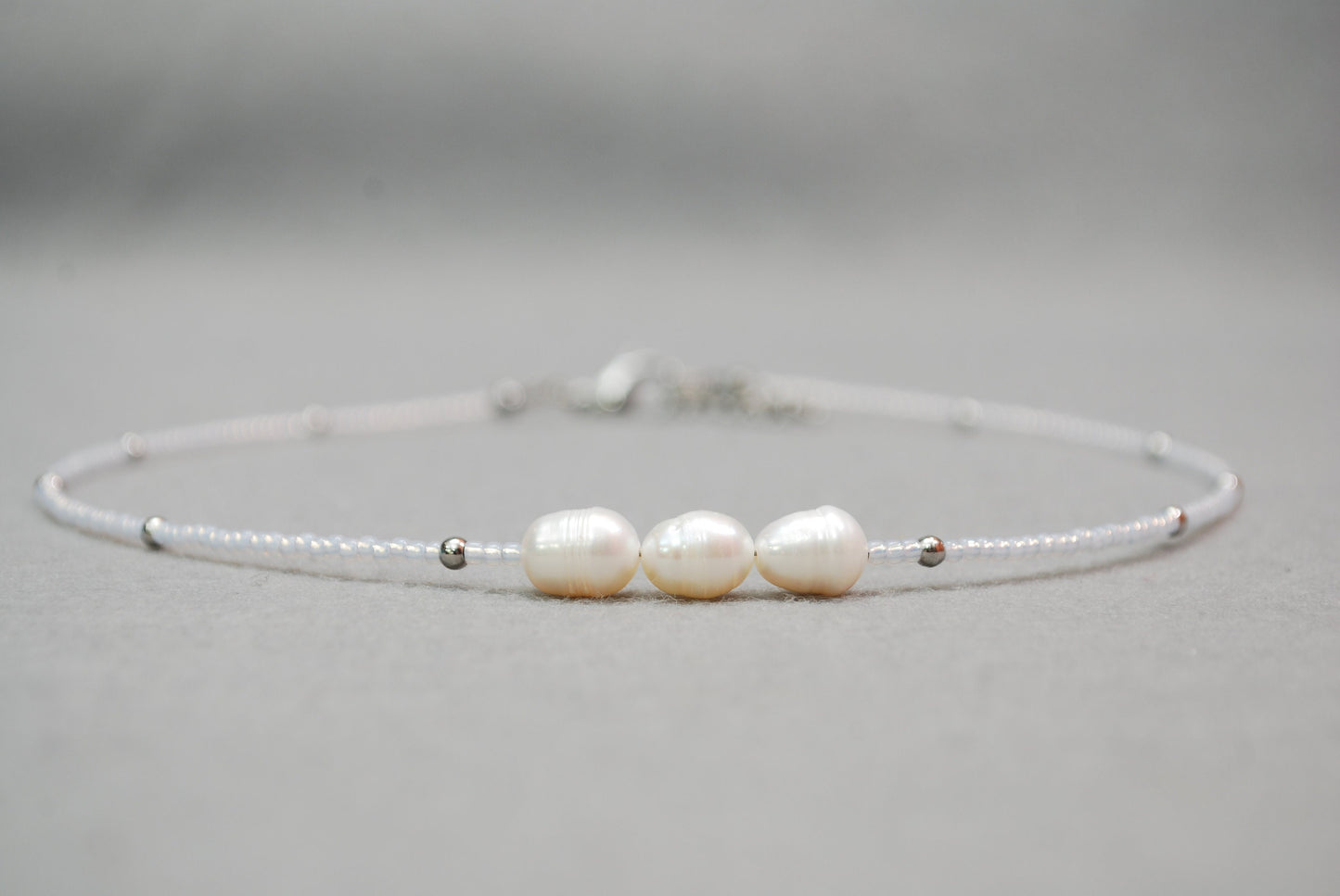 White seed beads choker, Freshwater pearl necklace, Stainless steel choker,  estibela design.