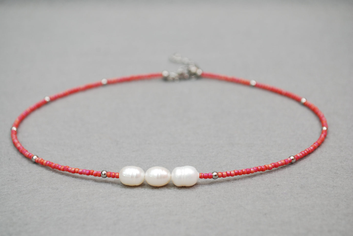 White seed beads choker, Freshwater pearl necklace, Stainless steel choker,  estibela design.