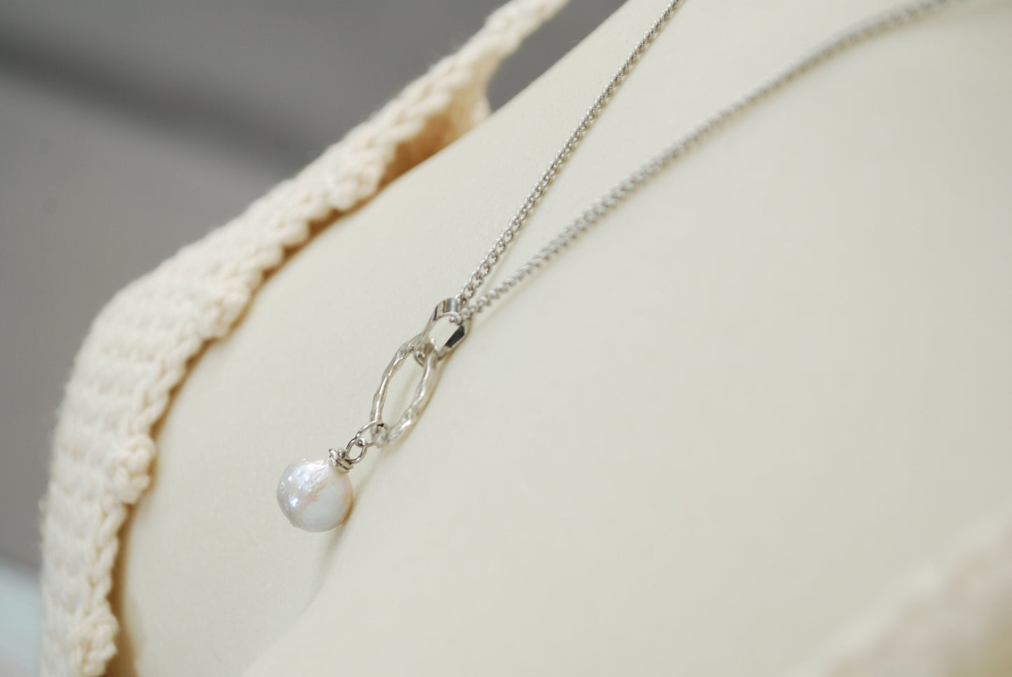 Minimalist  Necklace with Baroque Freshwater Pearl Pendant.Stainles steel chain. Estibela design.