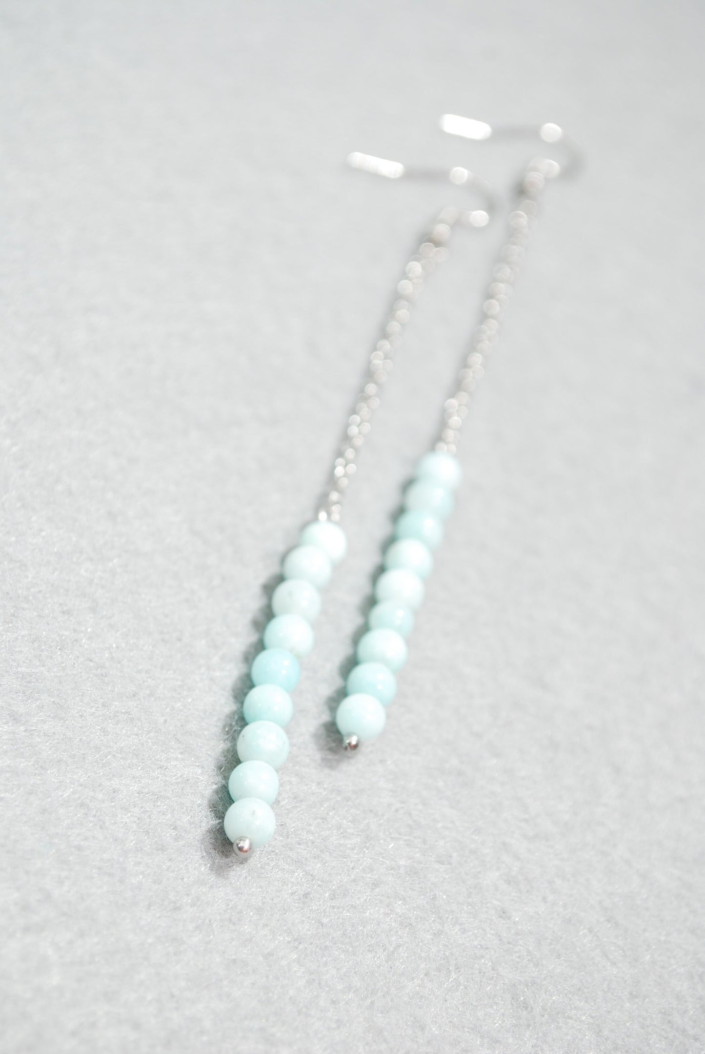 Amazonite extra long chain earrings, light blue beaded earrings, 11cm - 4 1/3"