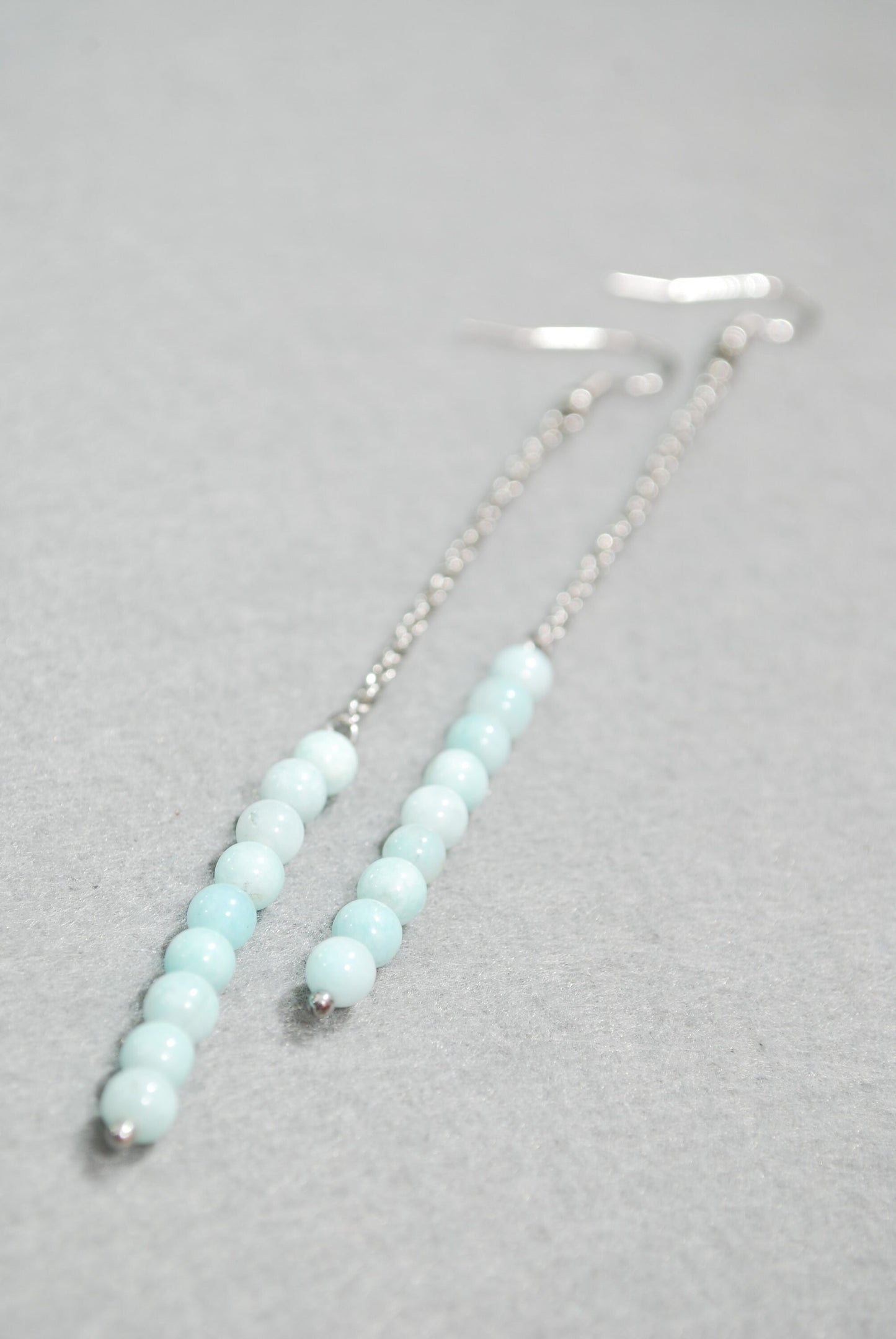 Amazonite extra long chain earrings, light blue beaded earrings, 11cm - 4 1/3"