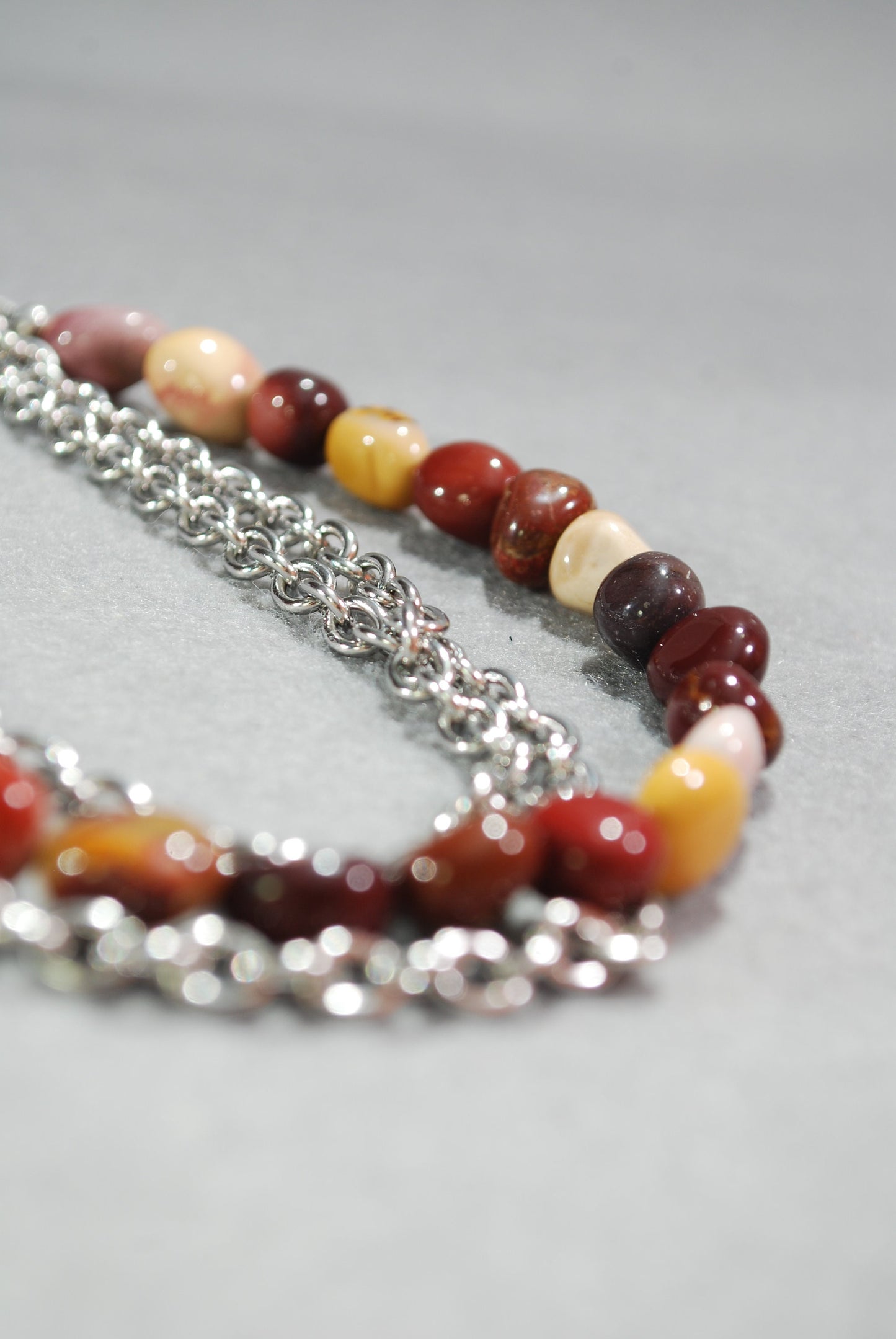 Big massive mookaite stone necklace, Leather cord & large stainless steel chain 59cm 23"