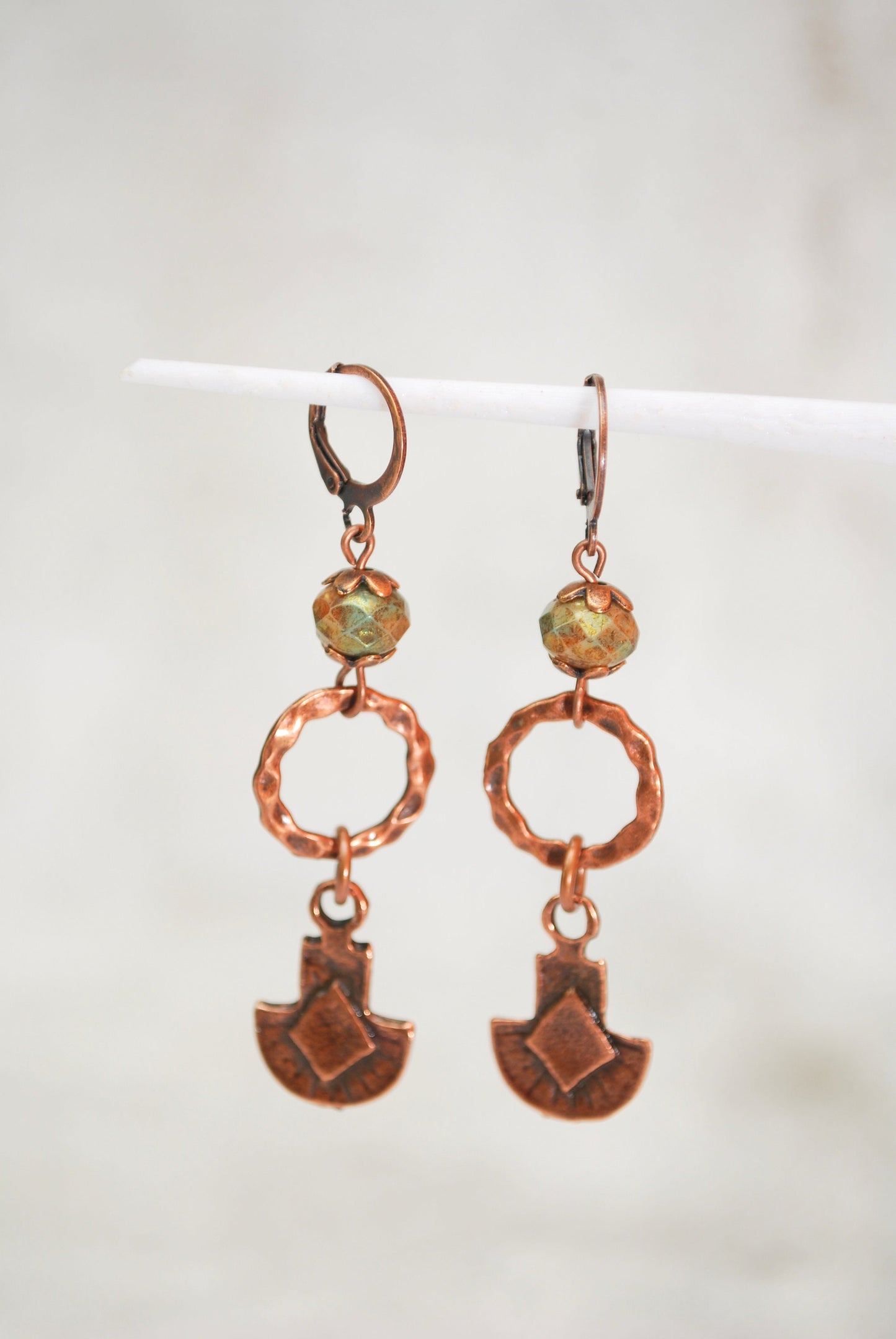 Tribal earrings, copper ring earrings, everyday casual jewerly,  6.5cm 2.5"