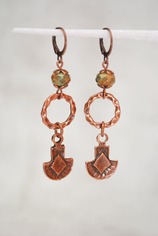 Tribal earrings, copper ring earrings, everyday casual jewerly,  6.5cm 2.5"