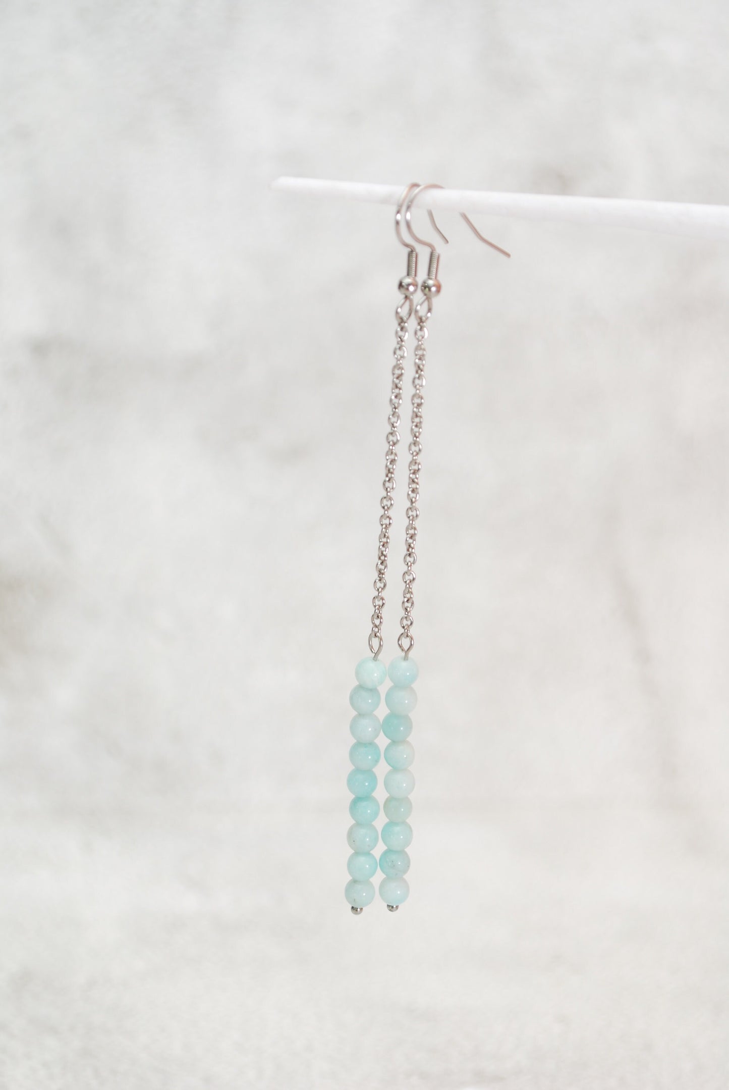 Amazonite extra long chain earrings, light blue beaded earrings, 11cm - 4 1/3"