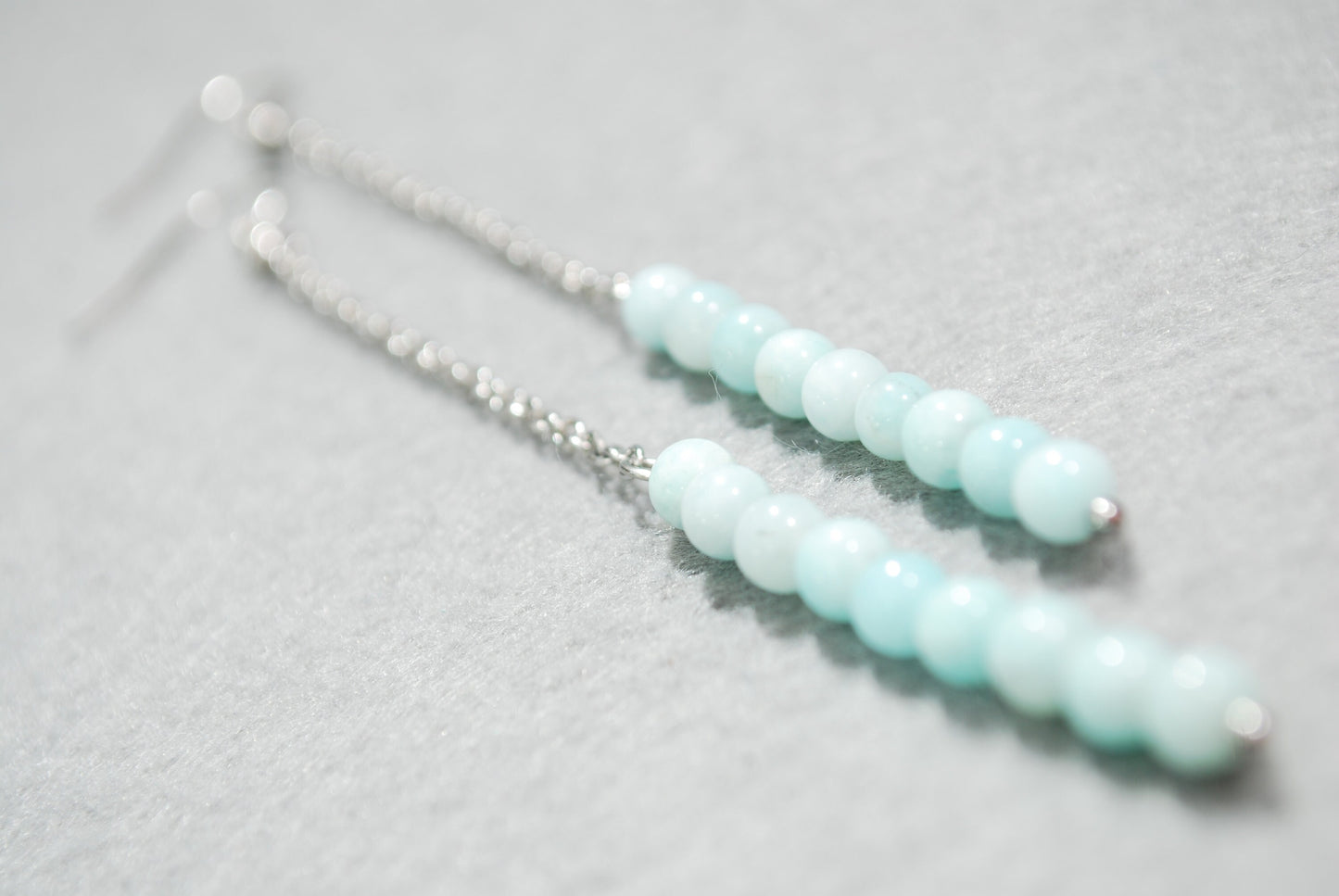 Amazonite extra long chain earrings, light blue beaded earrings, 11cm - 4 1/3"