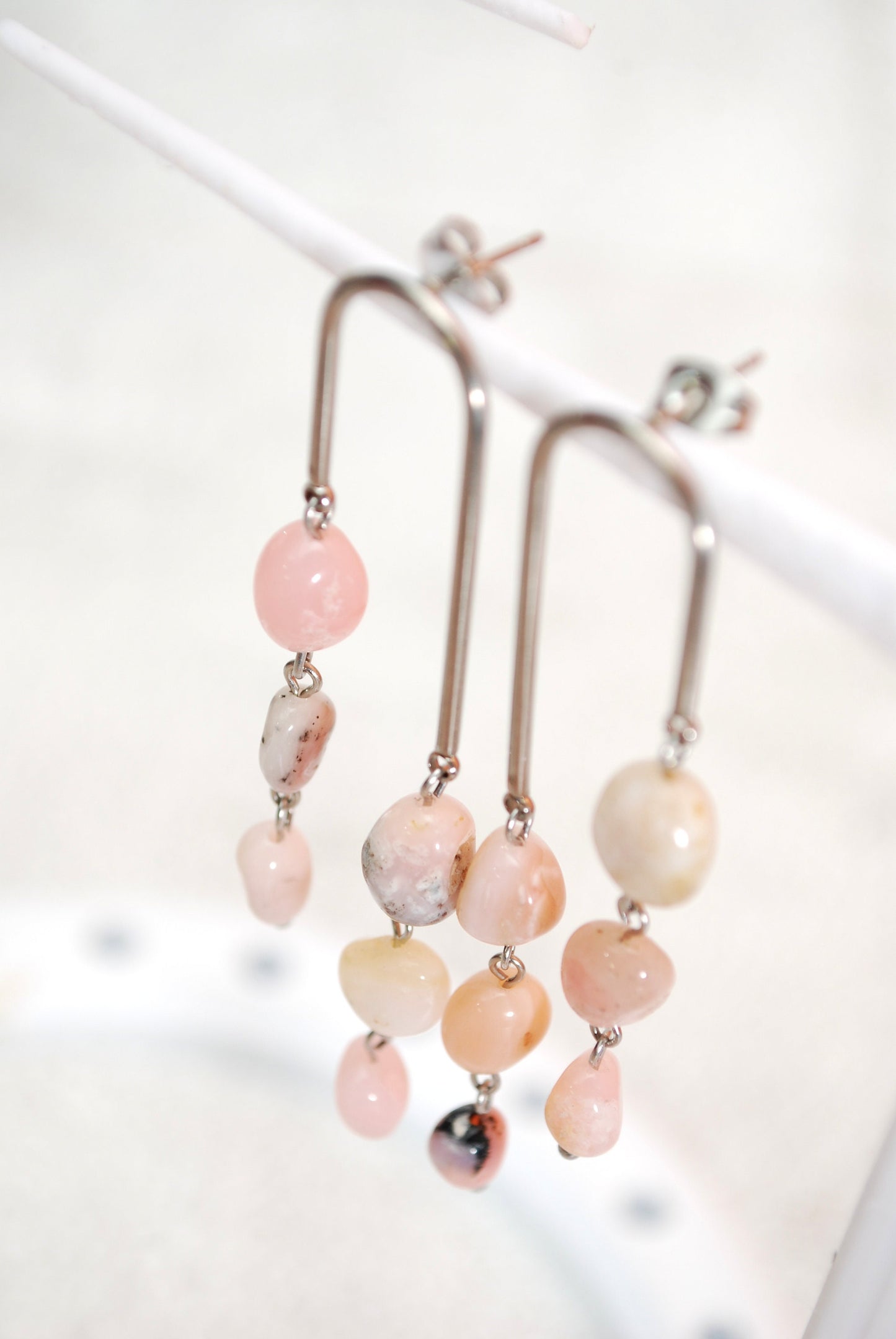 Opaline Stone Beads Arc Earrings, Hippie Wedding Jewelry, Bride Earrings, 7,5cm 3"