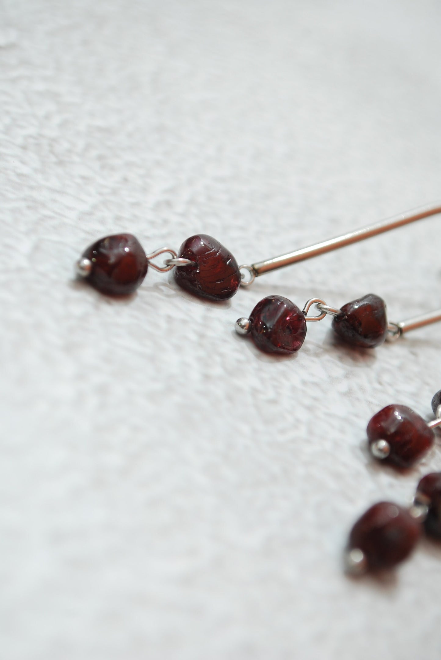 Garnet Stone Beads Arc Earrings, Stainless Steel Jewelry,  Bride Earrings, 6cm 2.3"