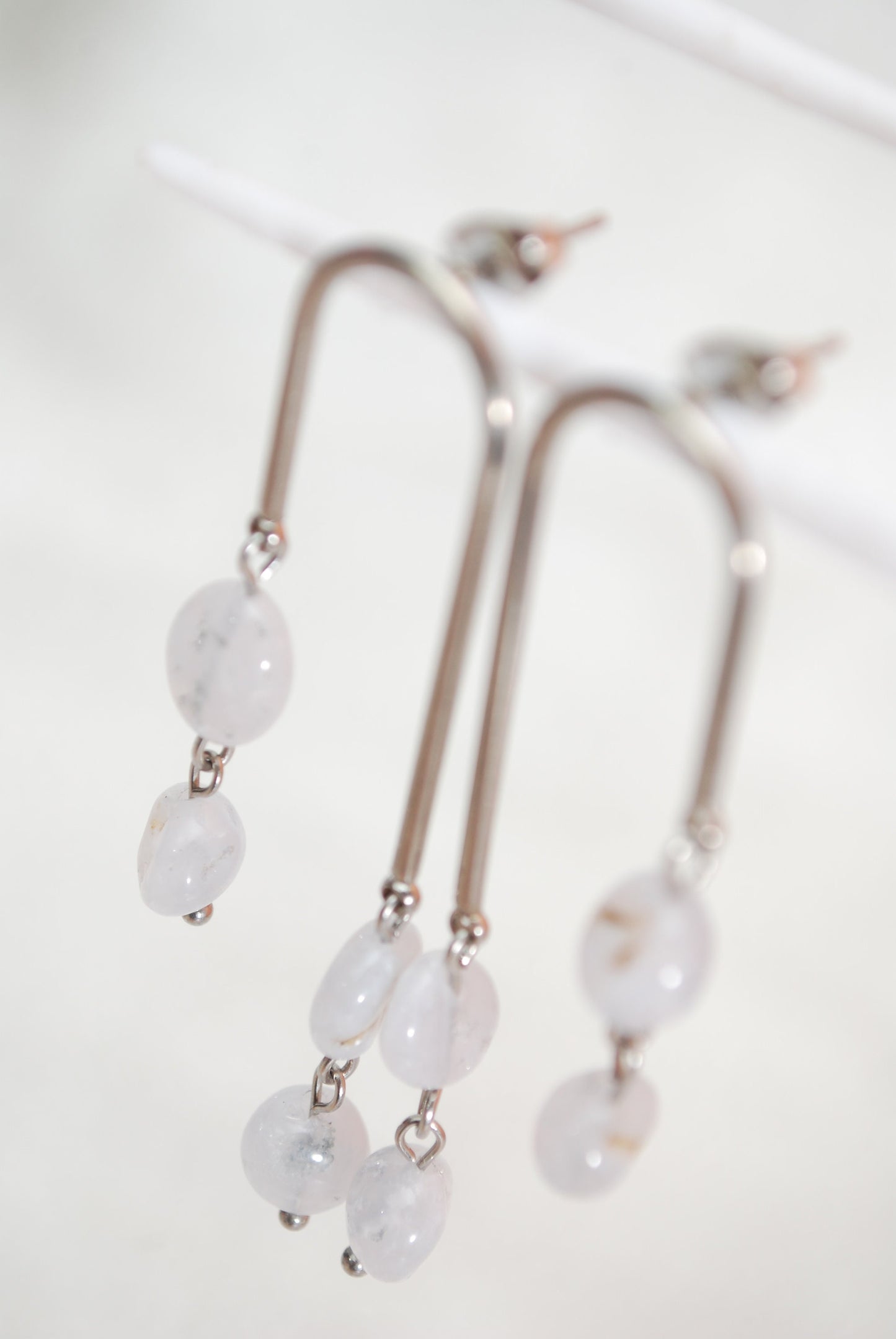 Chalcedony Stone Beads Arc Earrings, Stainless Steel Jewelry,  Hippie Wedding Jewelry, 6cm 2.3"