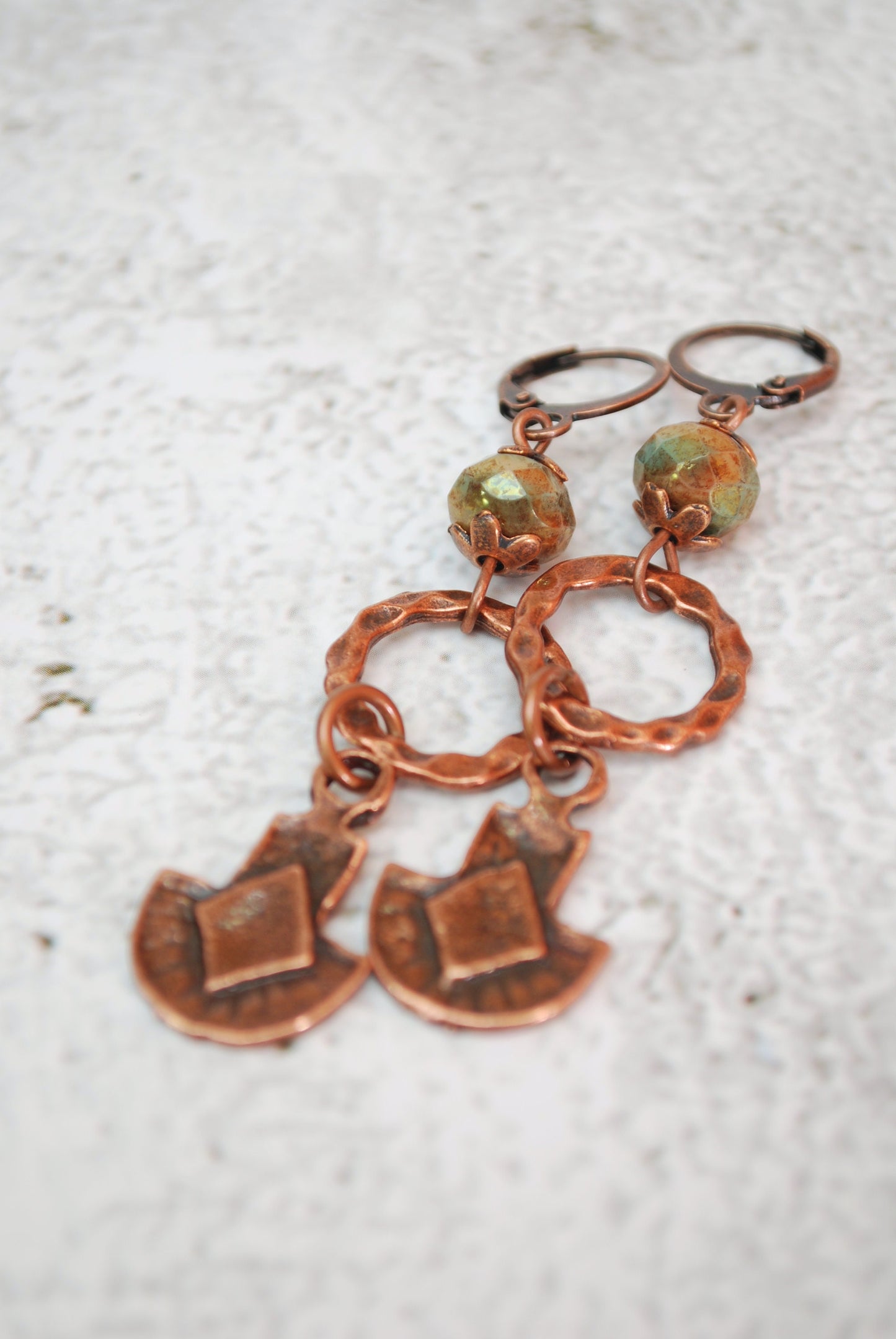 Tribal earrings, copper ring earrings, everyday casual jewerly,  6.5cm 2.5"