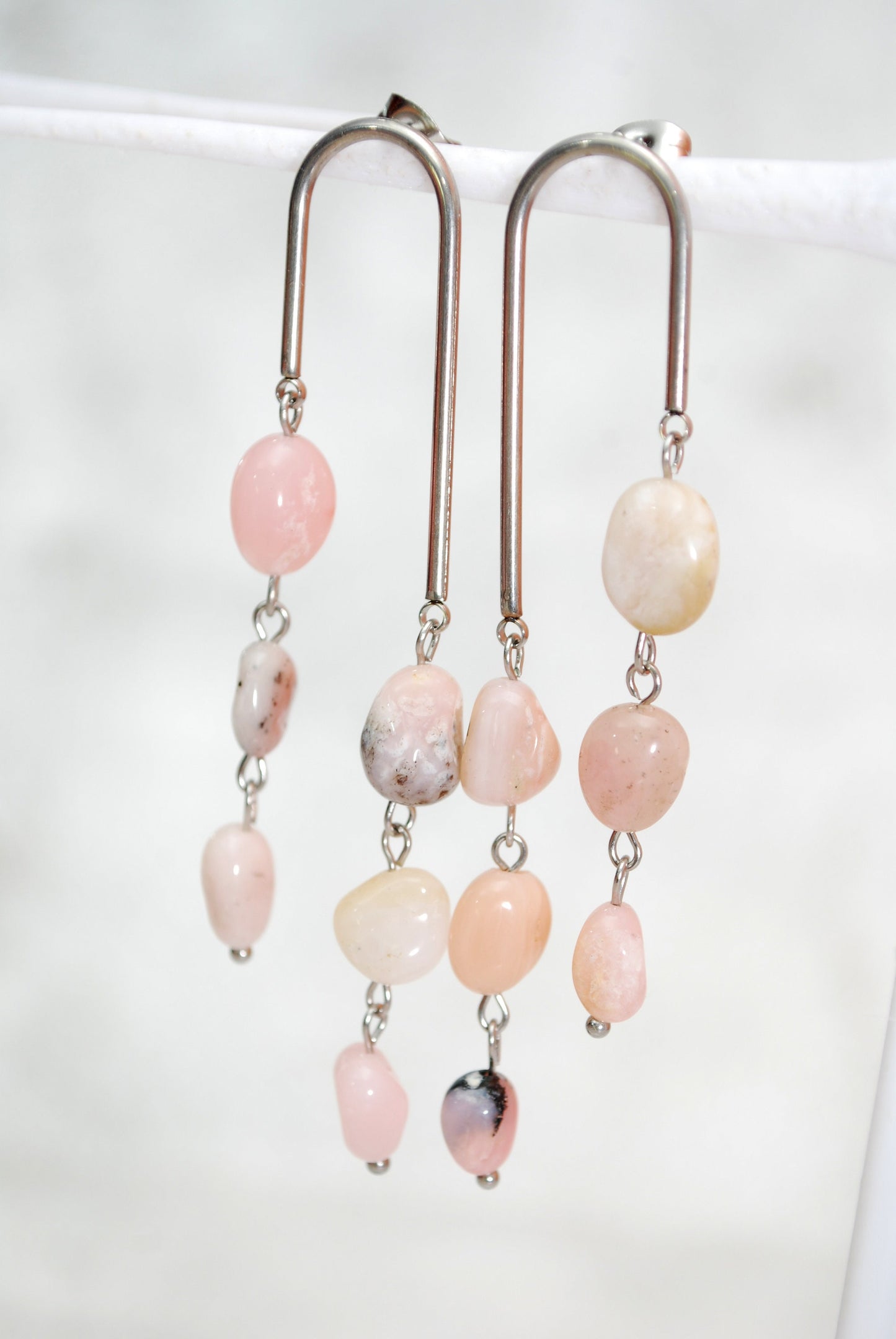 Opaline Stone Beads Arc Earrings, Hippie Wedding Jewelry, Bride Earrings, 7,5cm 3"