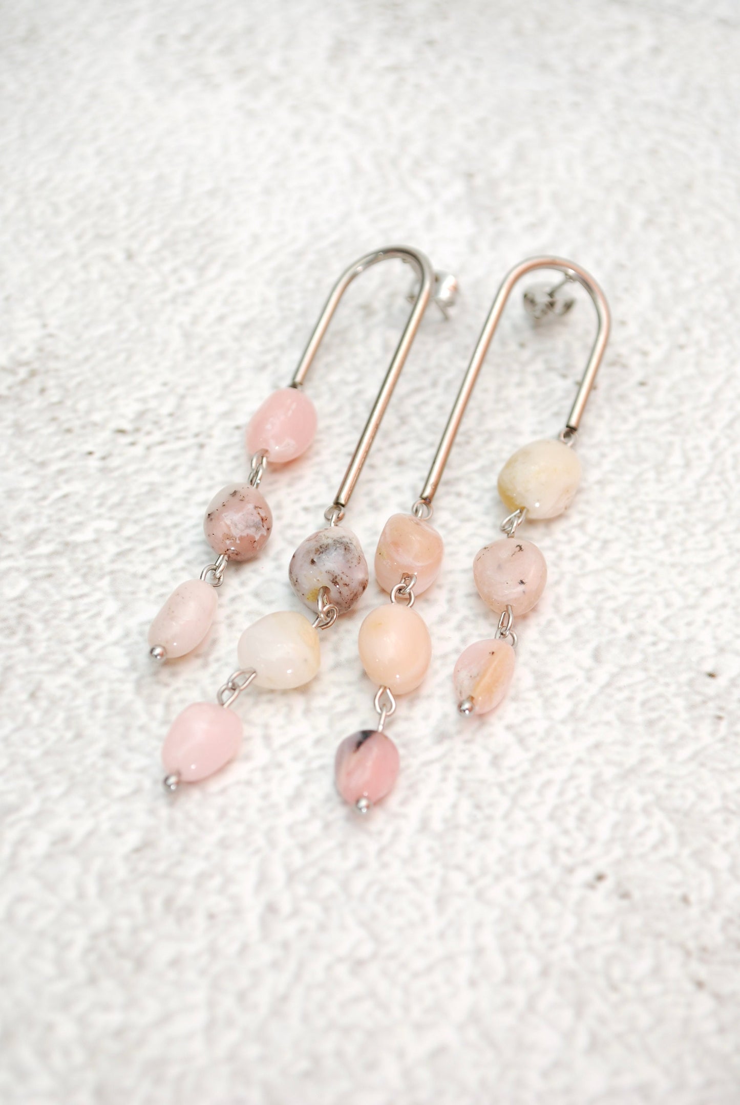 Opaline Stone Beads Arc Earrings, Hippie Wedding Jewelry, Bride Earrings, 7,5cm 3"