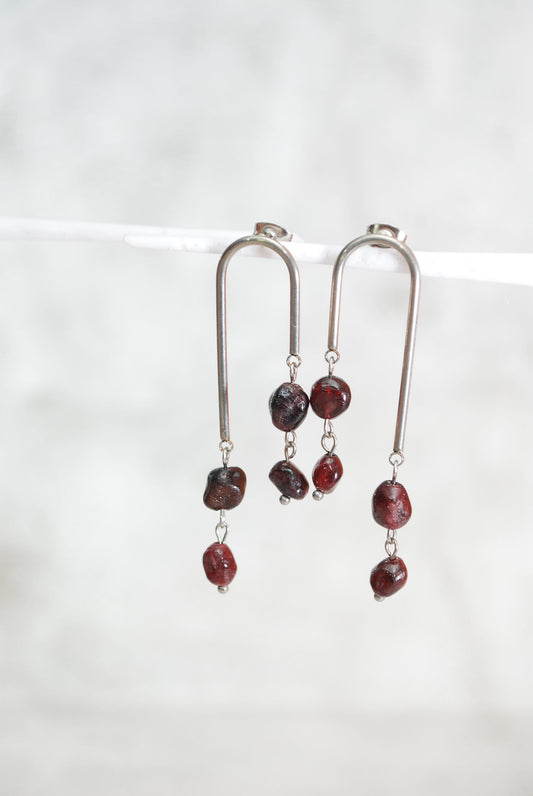 Garnet Stone Beads Arc Earrings, Stainless Steel Jewelry,  Bride Earrings, 6cm 2.3"