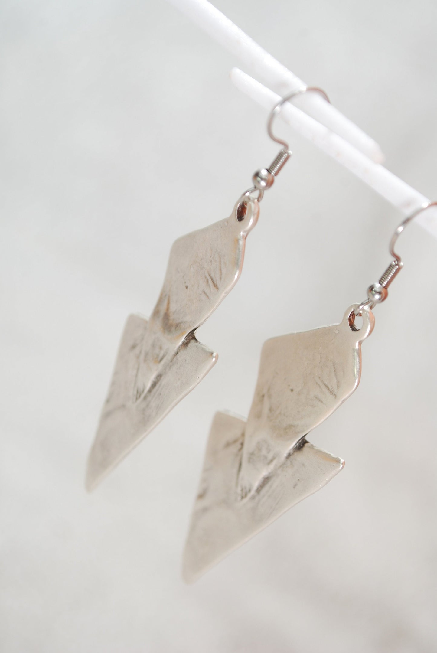 Unique geometric abstract dangle earrings, Silver plated earrings, Estibela design, 7.5cm - 3" length