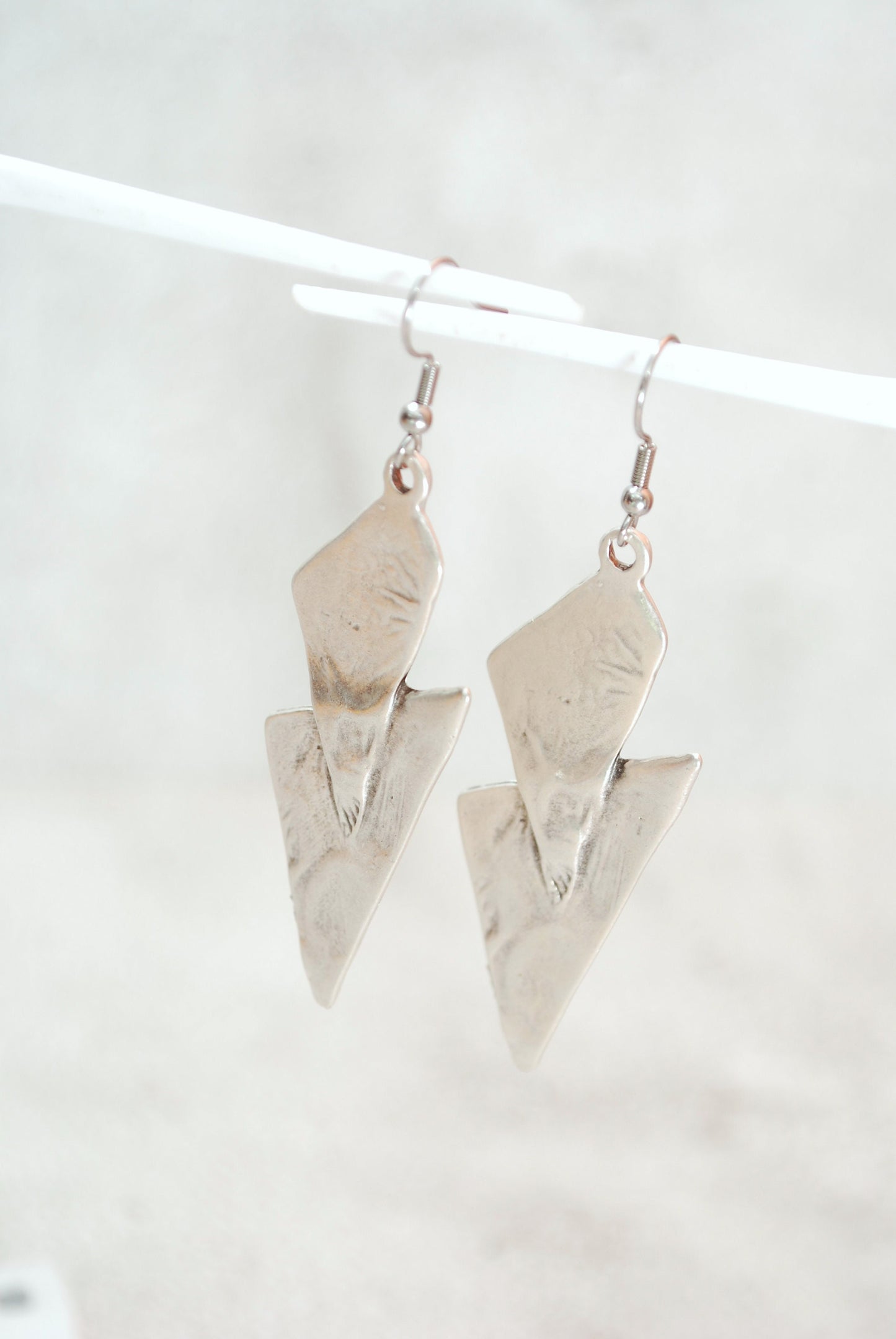 Unique geometric abstract dangle earrings, Silver plated earrings, Estibela design, 7.5cm - 3" length