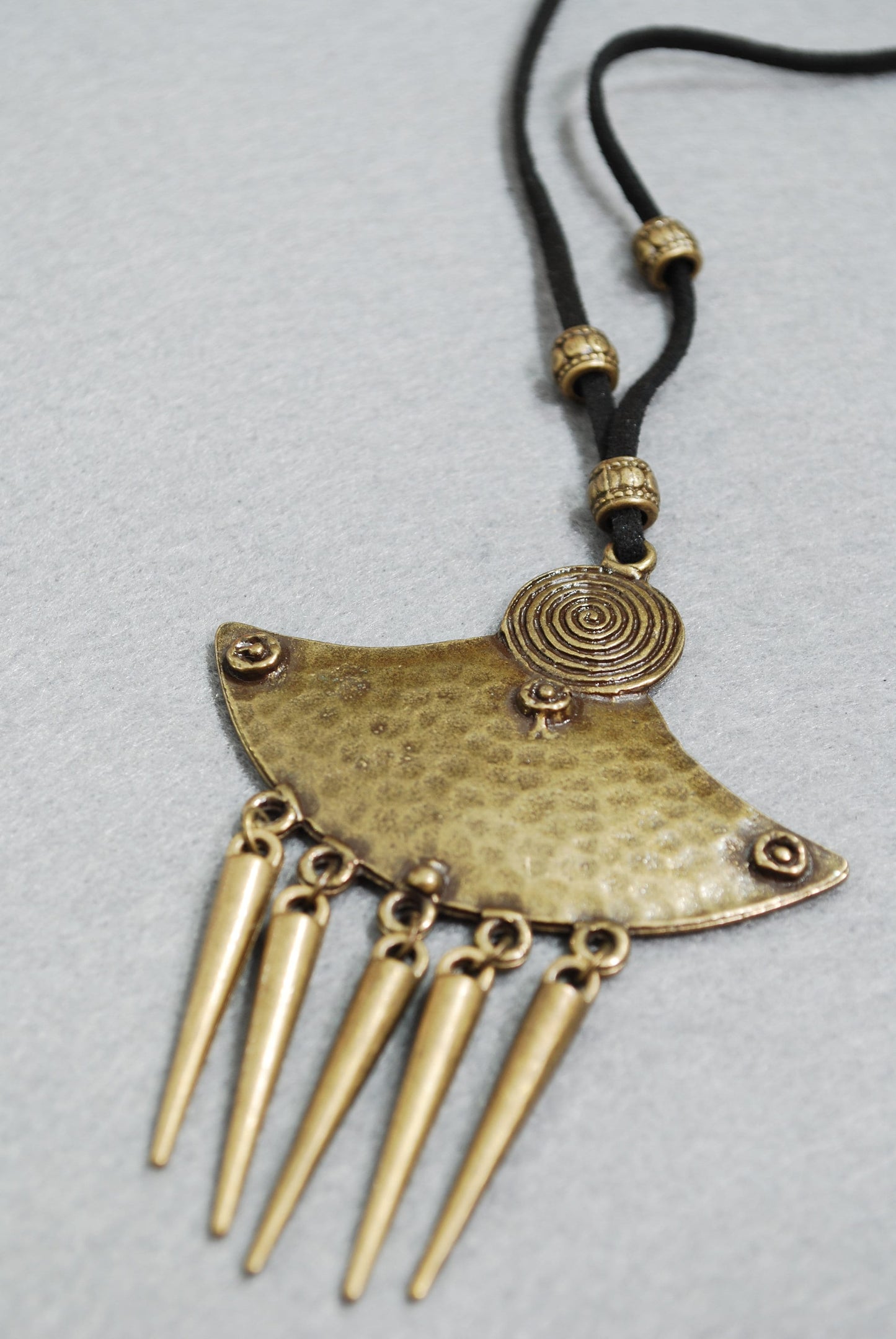 Sexy Leather Wrap Necklace, Black Suede Cord, Spike Ethnic Big Pendant, Estibela Design