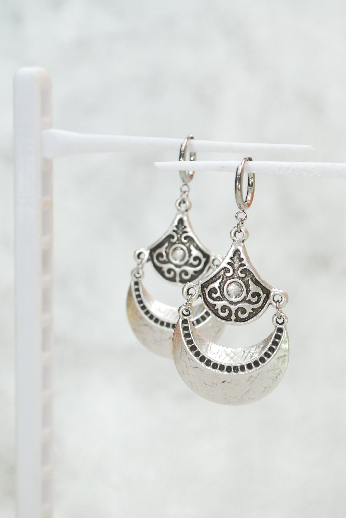 Vintage style jewelry, Hippie Bohemian earrings,  silver plated  earrings, stainless steel hook, Ethnic earrings, 6cm 2.5"