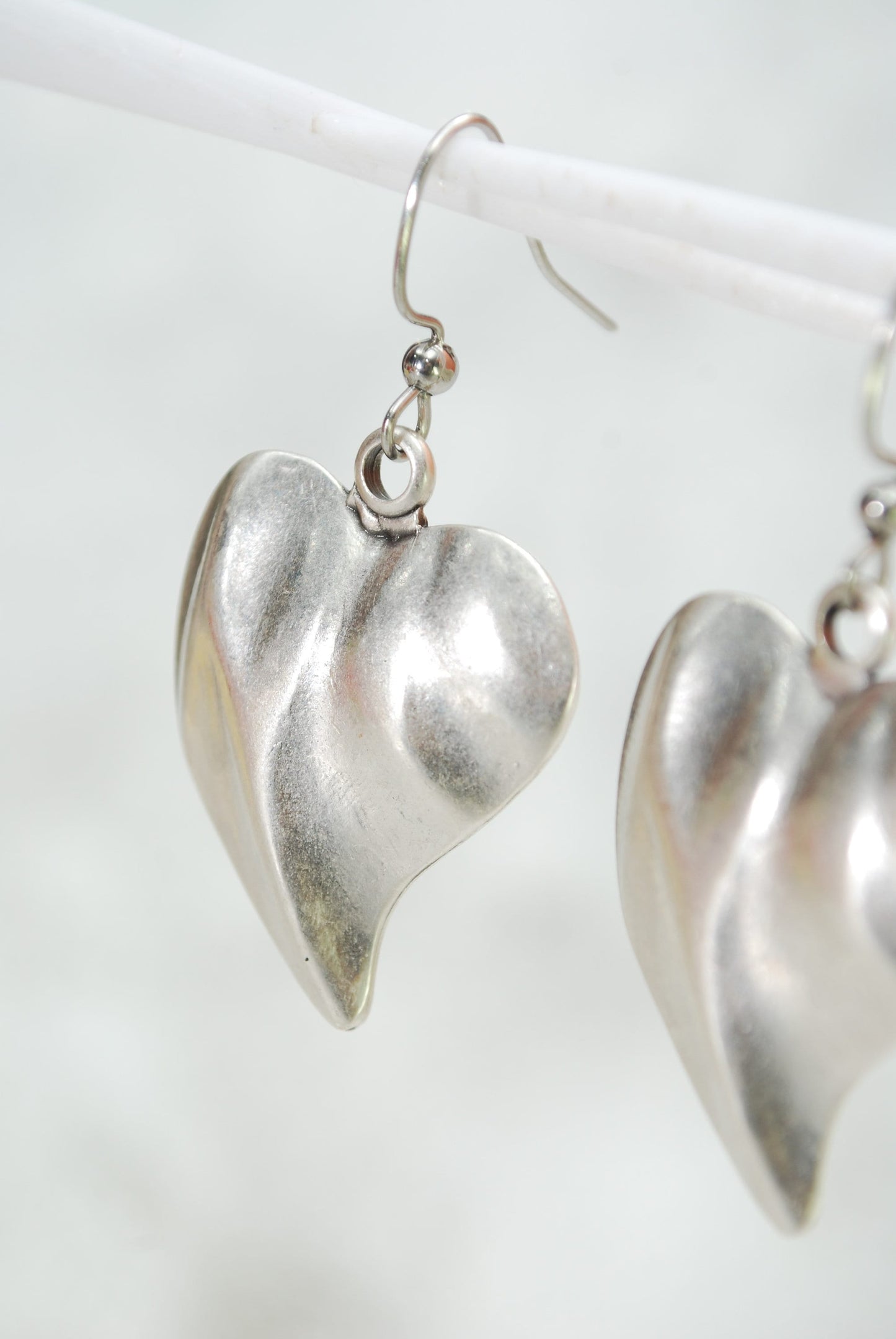 Valentine's Day Exclusive: Boho Chic Antique Silver Big Heart Shape Earrings, Tribal Art Handmade - 4.5cm (1.8")