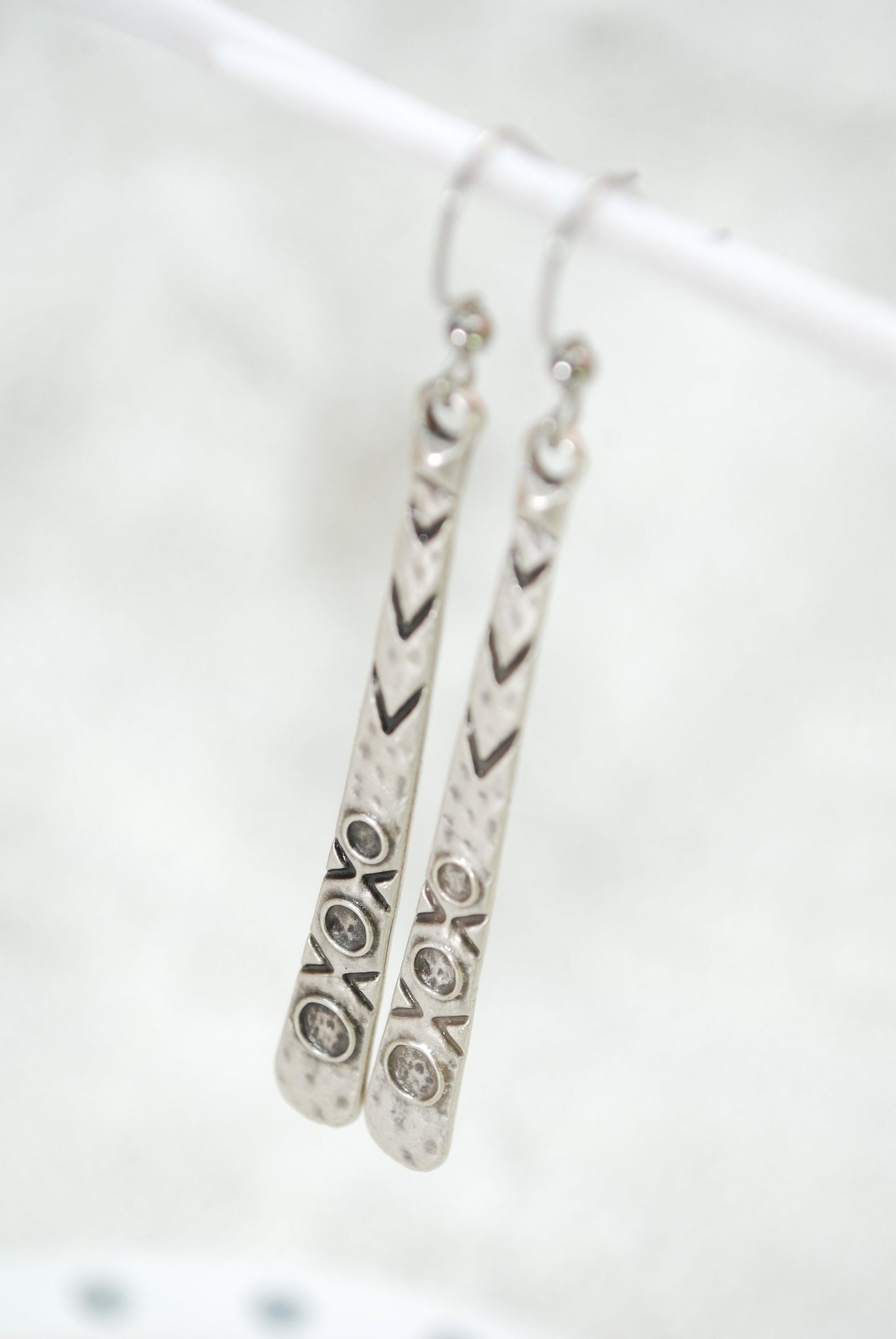 Boho Earrings, Long Geometric Earrings, Antique Silver Teardrop Earrings 7,4cm - 3in, Estibela design.