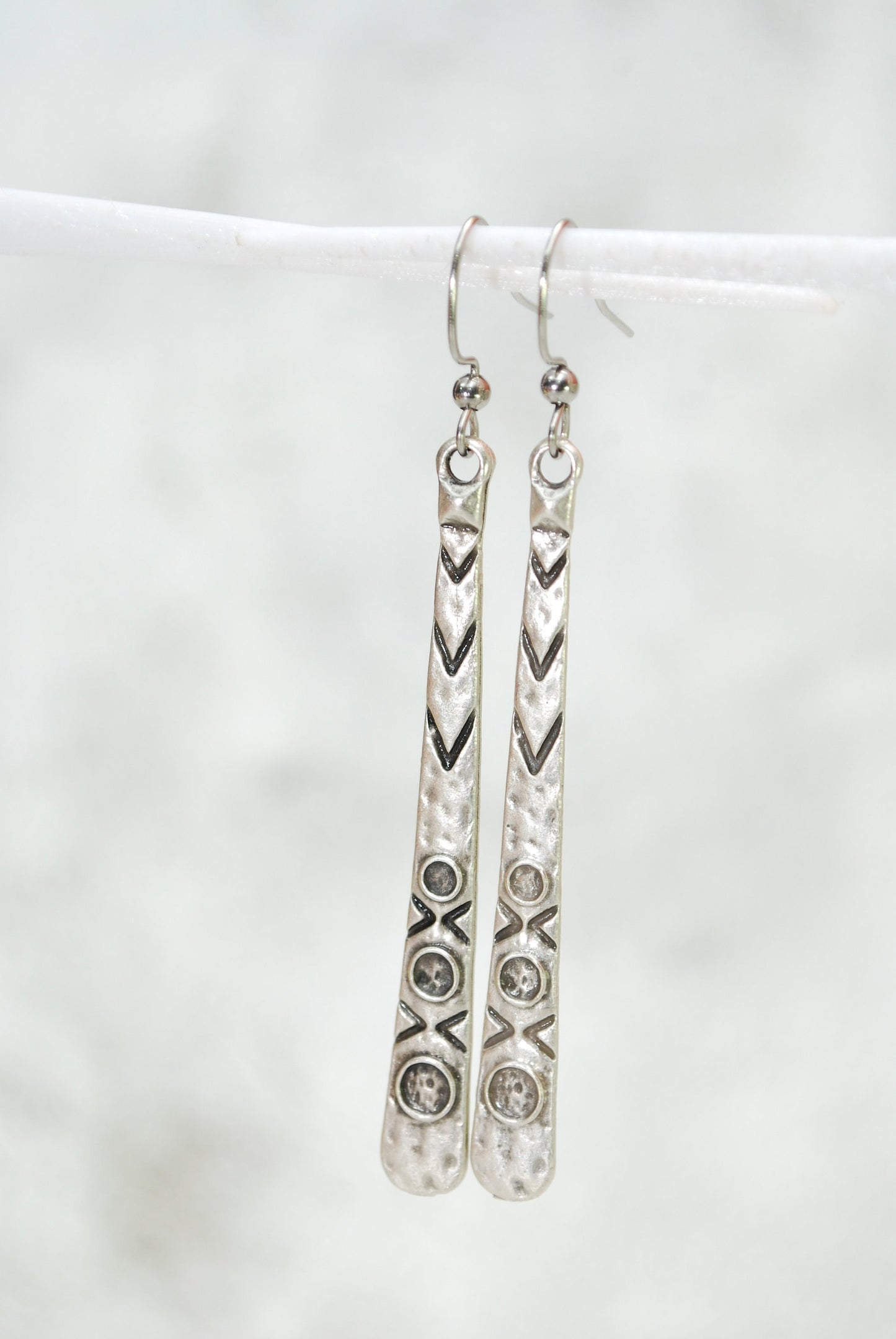 Boho Earrings, Long Geometric Earrings, Antique Silver Teardrop Earrings 7,4cm - 3in, Estibela design.