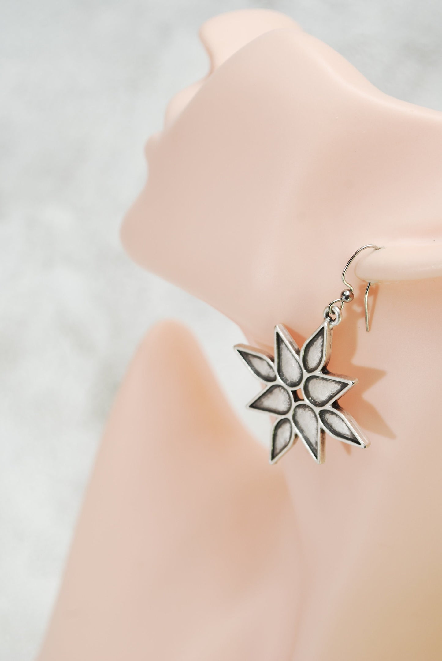 Boho Ethnic Style: Antique Silver Large Star Earrings with Effortless Elegance, Lightweight   2.3" (6cm)