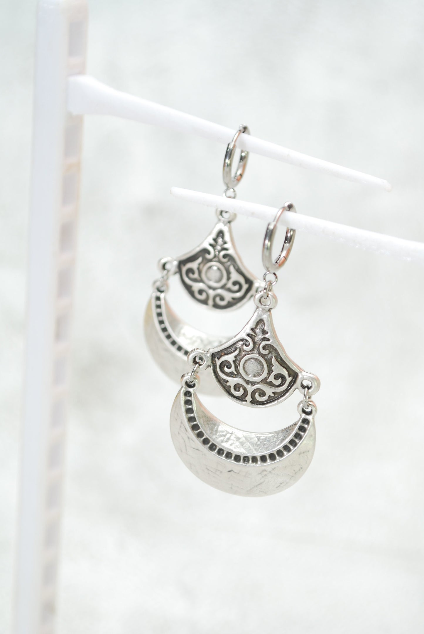 Vintage style jewelry, Hippie Bohemian earrings,  silver plated  earrings, stainless steel hook, Ethnic earrings, 6cm 2.5"