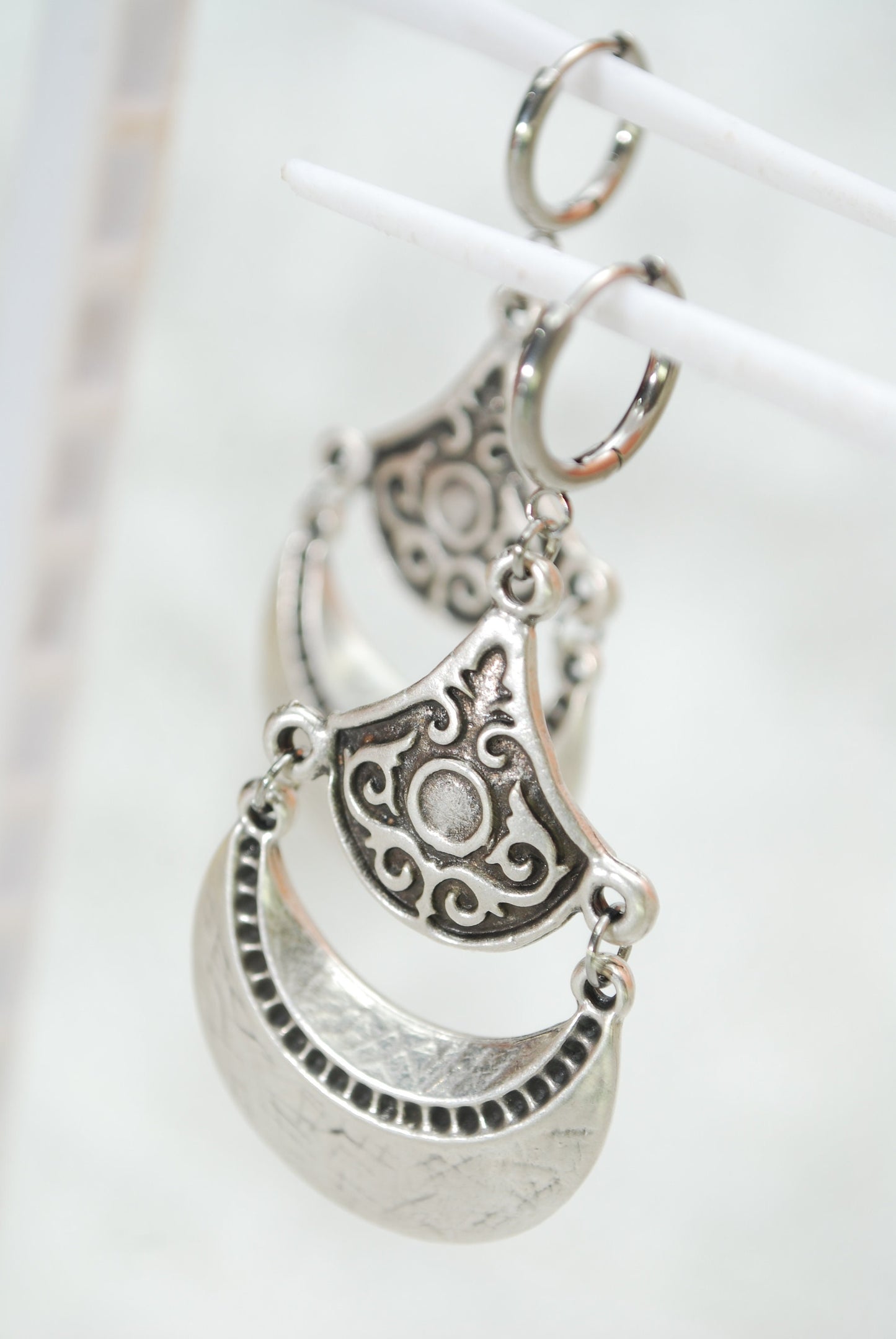 Vintage style jewelry, Hippie Bohemian earrings,  silver plated  earrings, stainless steel hook, Ethnic earrings, 6cm 2.5"