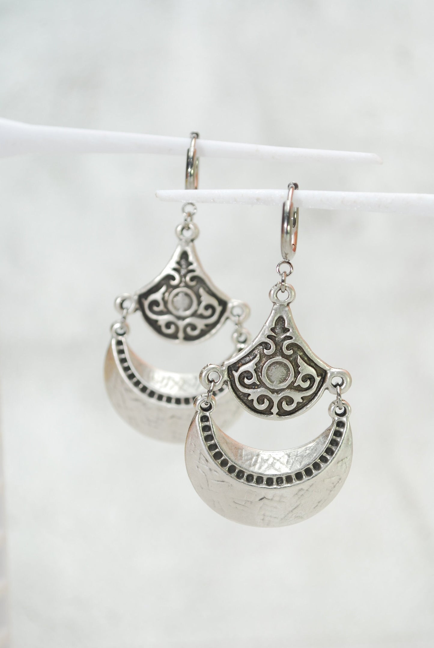 Vintage style jewelry, Hippie Bohemian earrings,  silver plated  earrings, stainless steel hook, Ethnic earrings, 6cm 2.5"