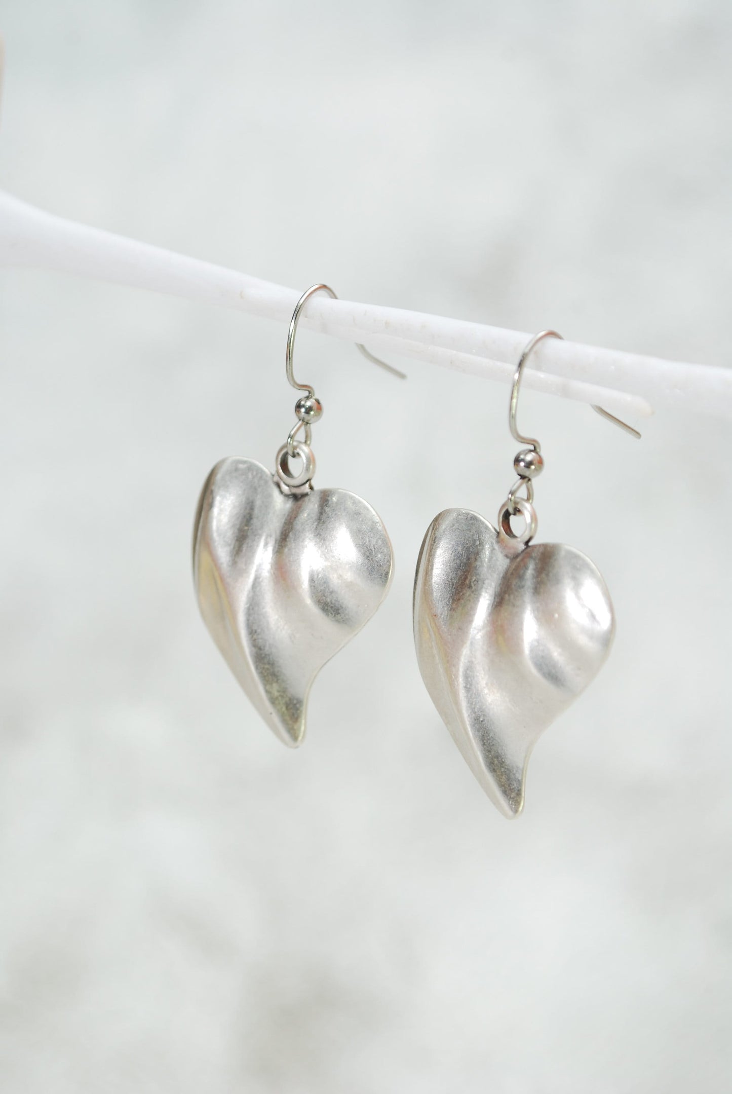 Valentine's Day Exclusive: Boho Chic Antique Silver Big Heart Shape Earrings, Tribal Art Handmade - 4.5cm (1.8")