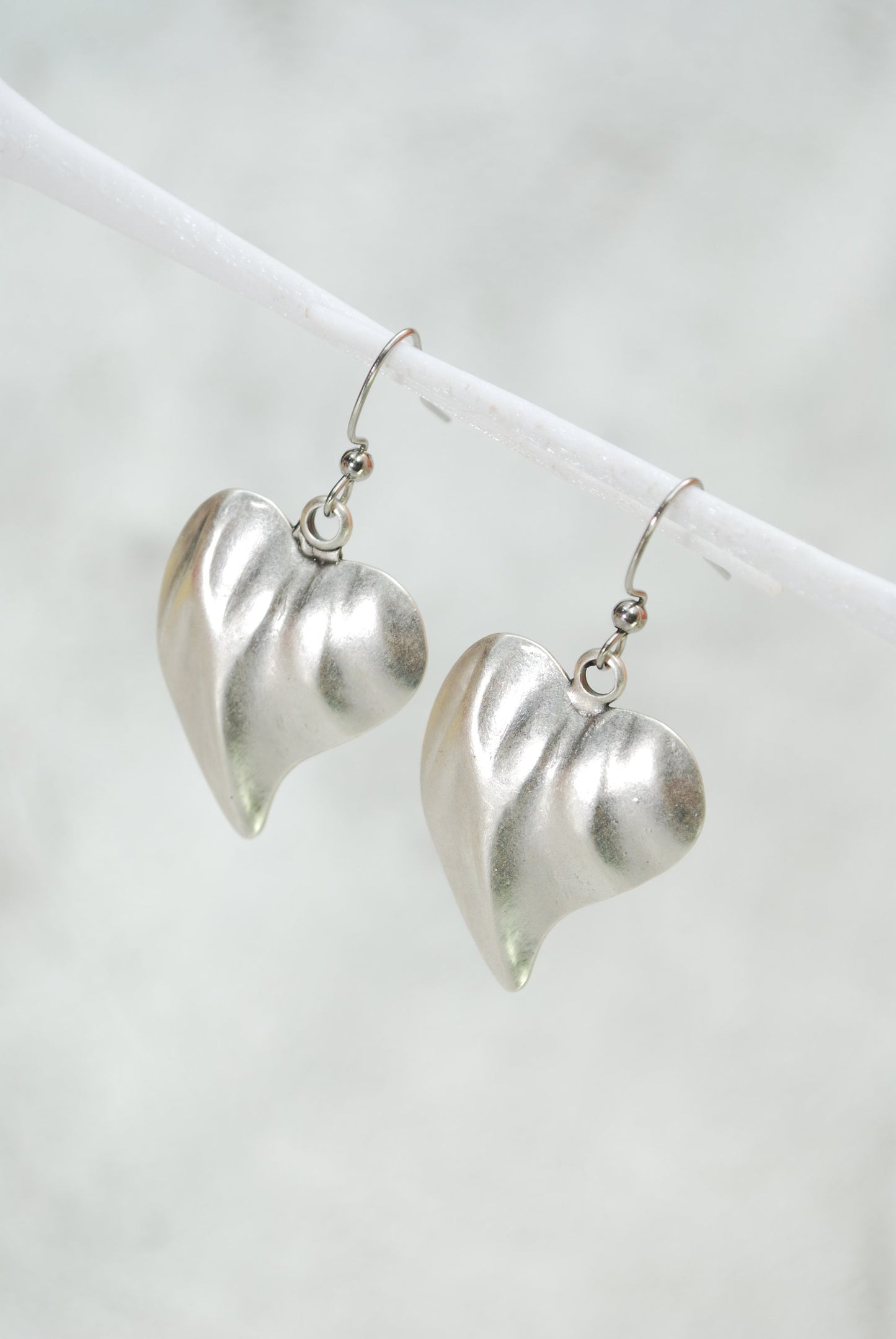 Valentine's Day Exclusive: Boho Chic Antique Silver Big Heart Shape Earrings, Tribal Art Handmade - 4.5cm (1.8")