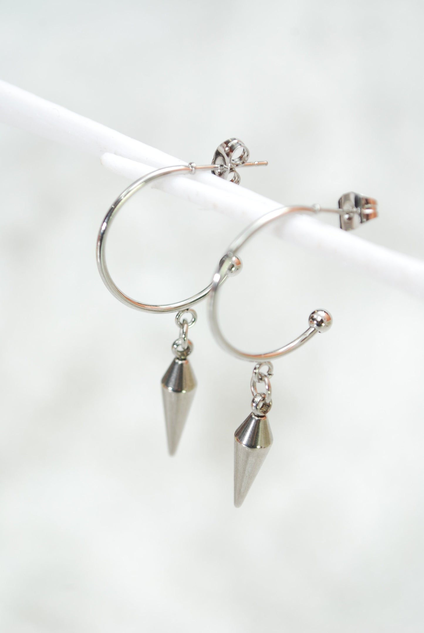 Simple stainless steel spike hook earrings, 4cm - 1.5" simple everyday jewelry, hypoallergenic earrings