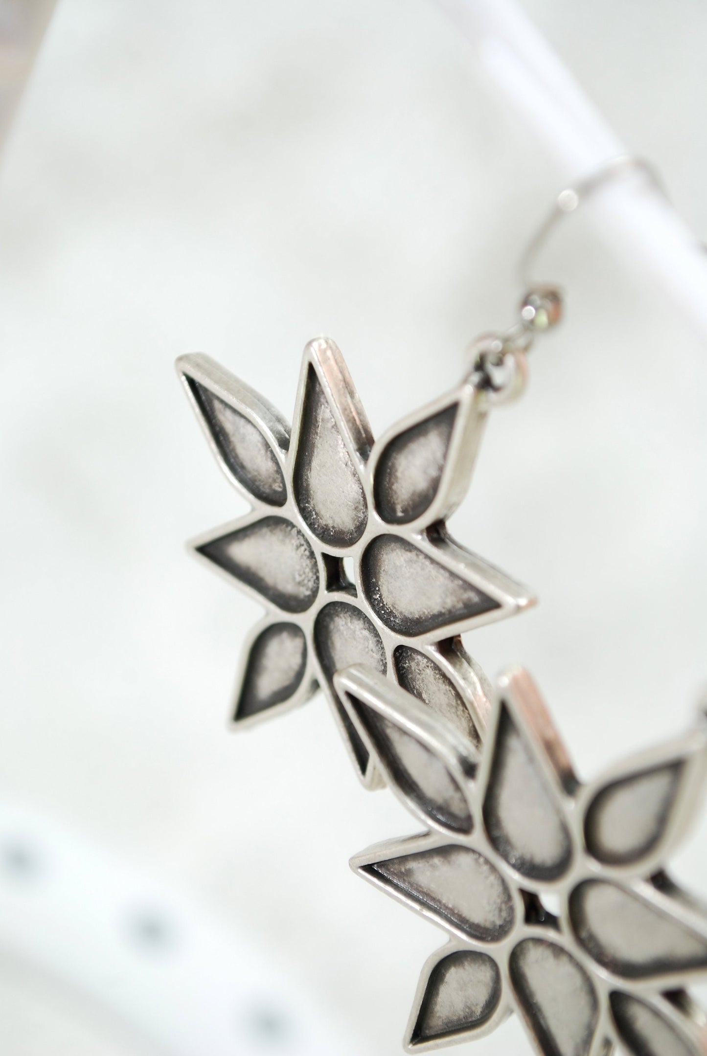 Boho Ethnic Style: Antique Silver Large Star Earrings with Effortless Elegance, Lightweight   2.3" (6cm)