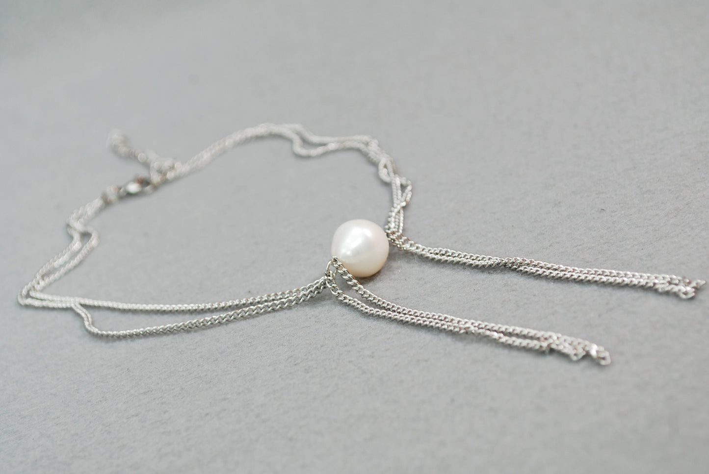 Fringe Chain & Big Pearl Necklace, Exclusive minimalist design, Stainless steel chain, 13" - 35cm with an adjustable chain