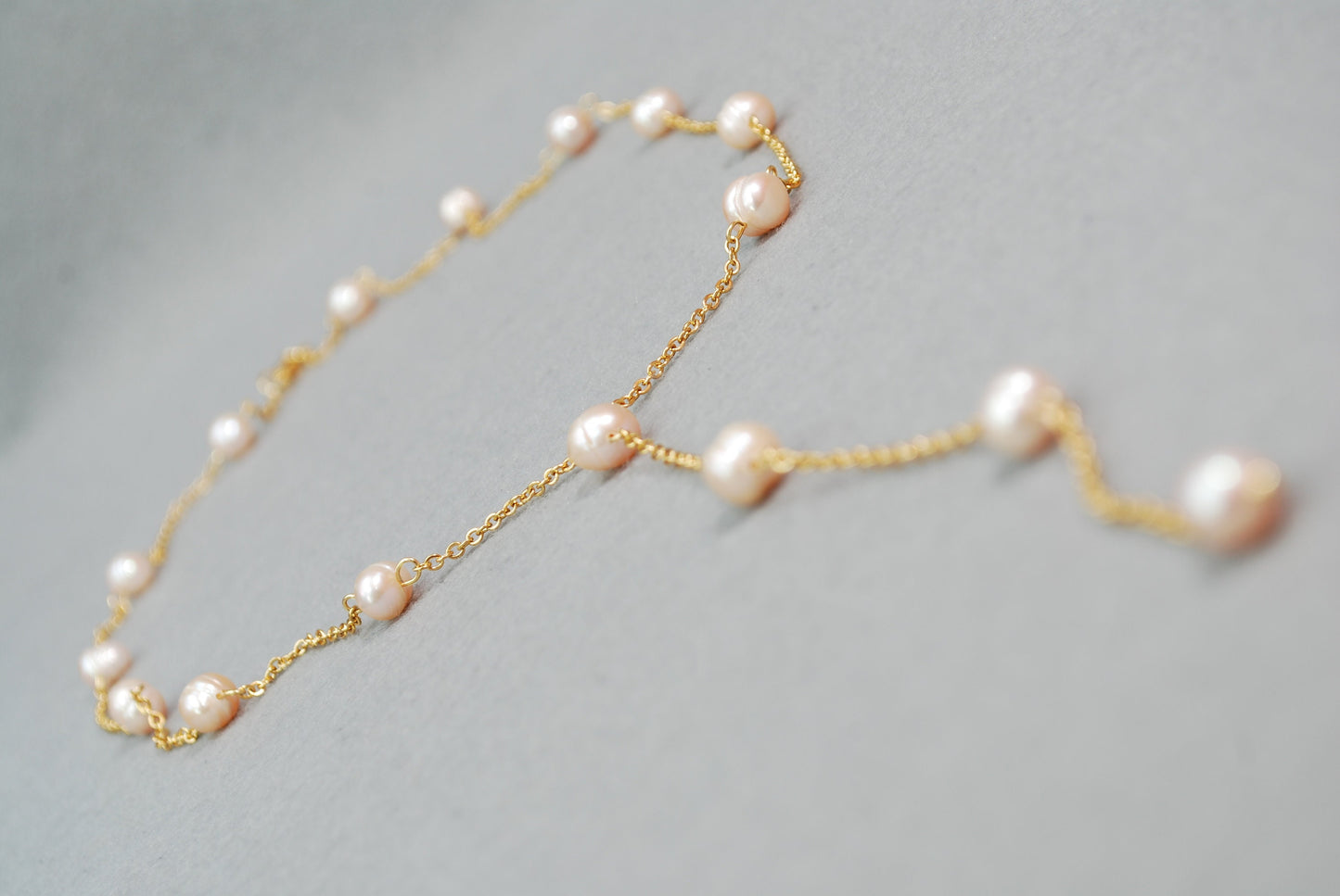 Gold Chain and Light Pink Freshwater Pearl Necklace: A Delicate and Feminine Must-Have, Jewelry Lovers,  24" 61 cm