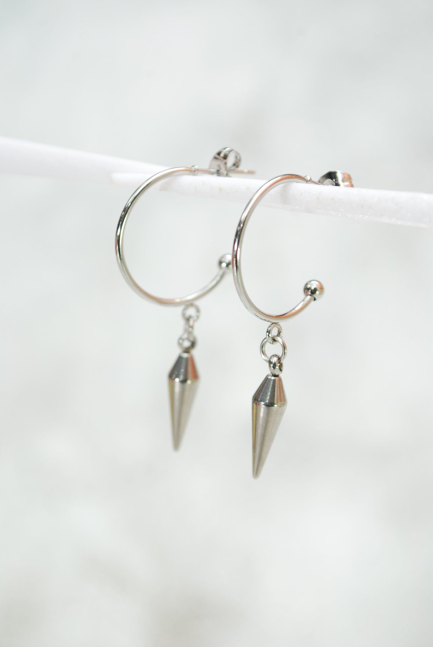 Simple stainless steel spike hook earrings, 4cm - 1.5" simple everyday jewelry, hypoallergenic earrings