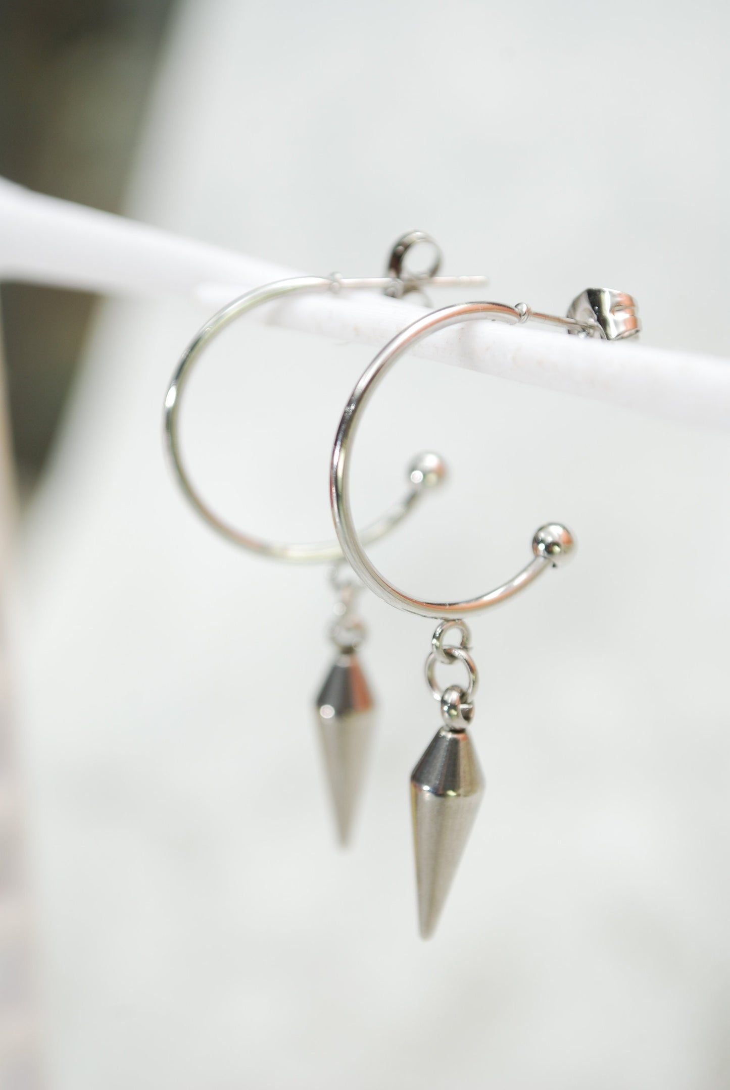 Simple stainless steel spike hook earrings, 4cm - 1.5" simple everyday jewelry, hypoallergenic earrings