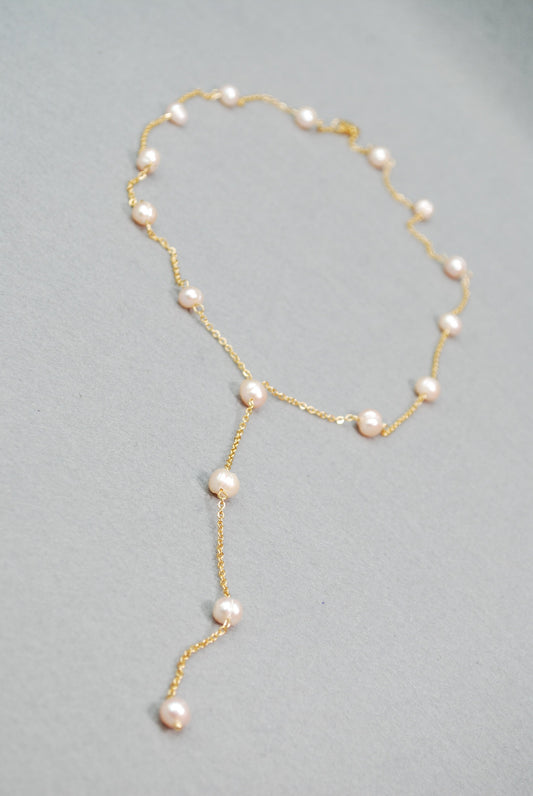 Gold Chain and Light Pink Freshwater Pearl Necklace: A Delicate and Feminine Must-Have, Jewelry Lovers,  24" 61 cm