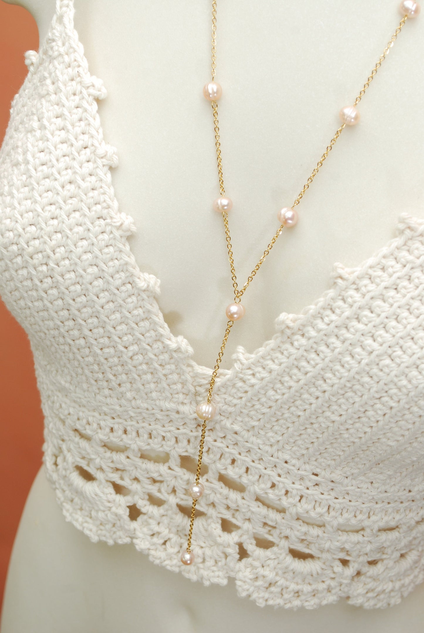 Gold Chain and Light Pink Freshwater Pearl Necklace: A Delicate and Feminine Must-Have, Jewelry Lovers,  24" 61 cm