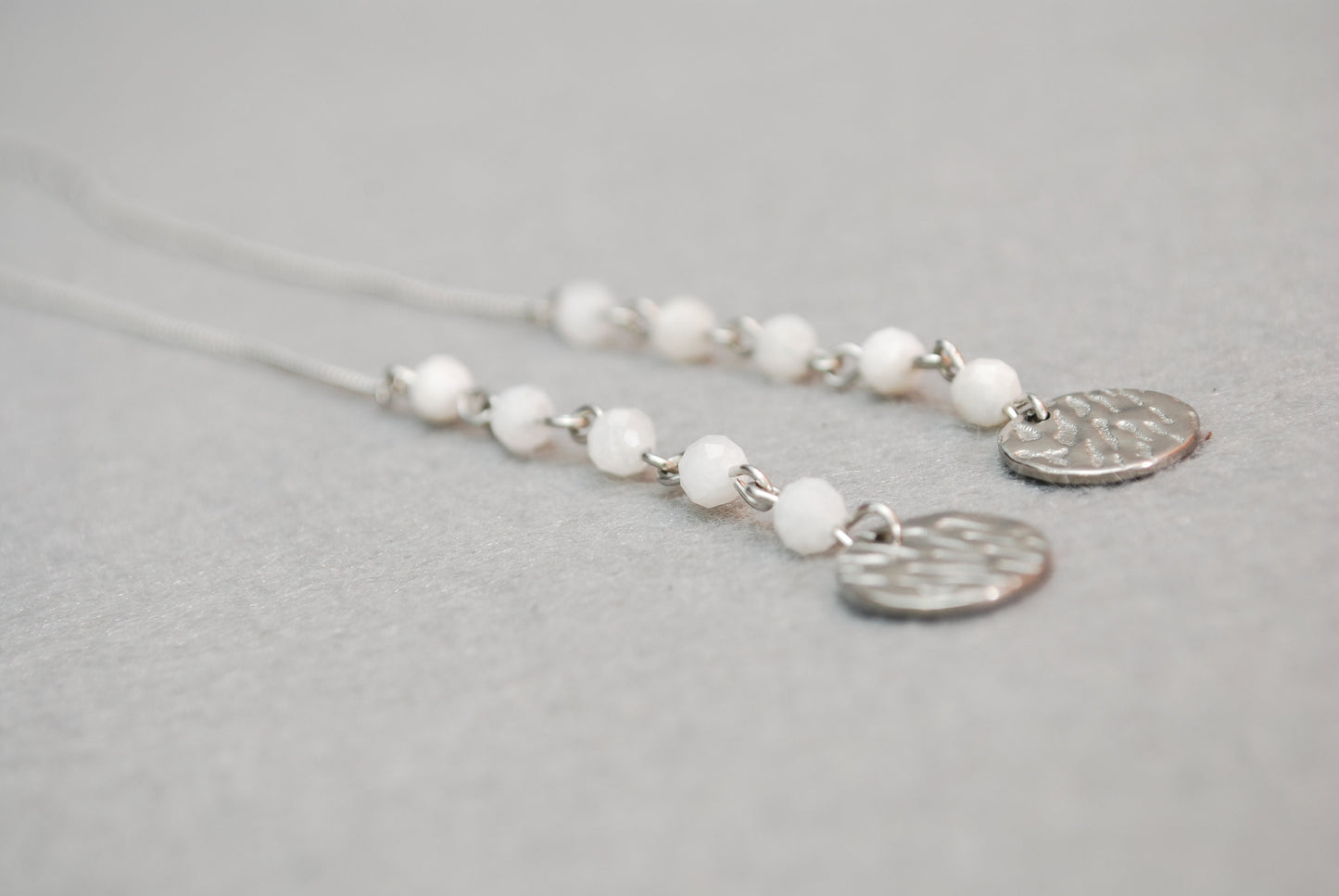 Long cascade threader earrings, Moonstone earrings for Cancer, Pisces, Libra, and Scorpio. Emotional healing, intuitive balance, 19cm - 7.5"