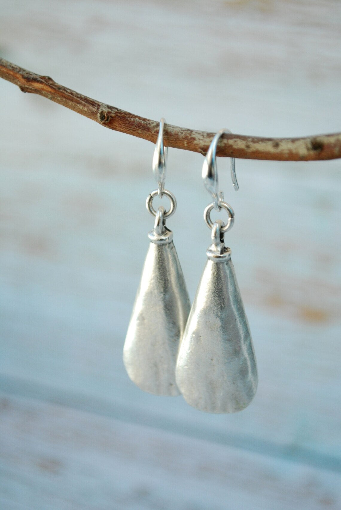 Abstract Shape Silver Tone Earrings - Exclusive Estibela Design - Perfect for Boho.