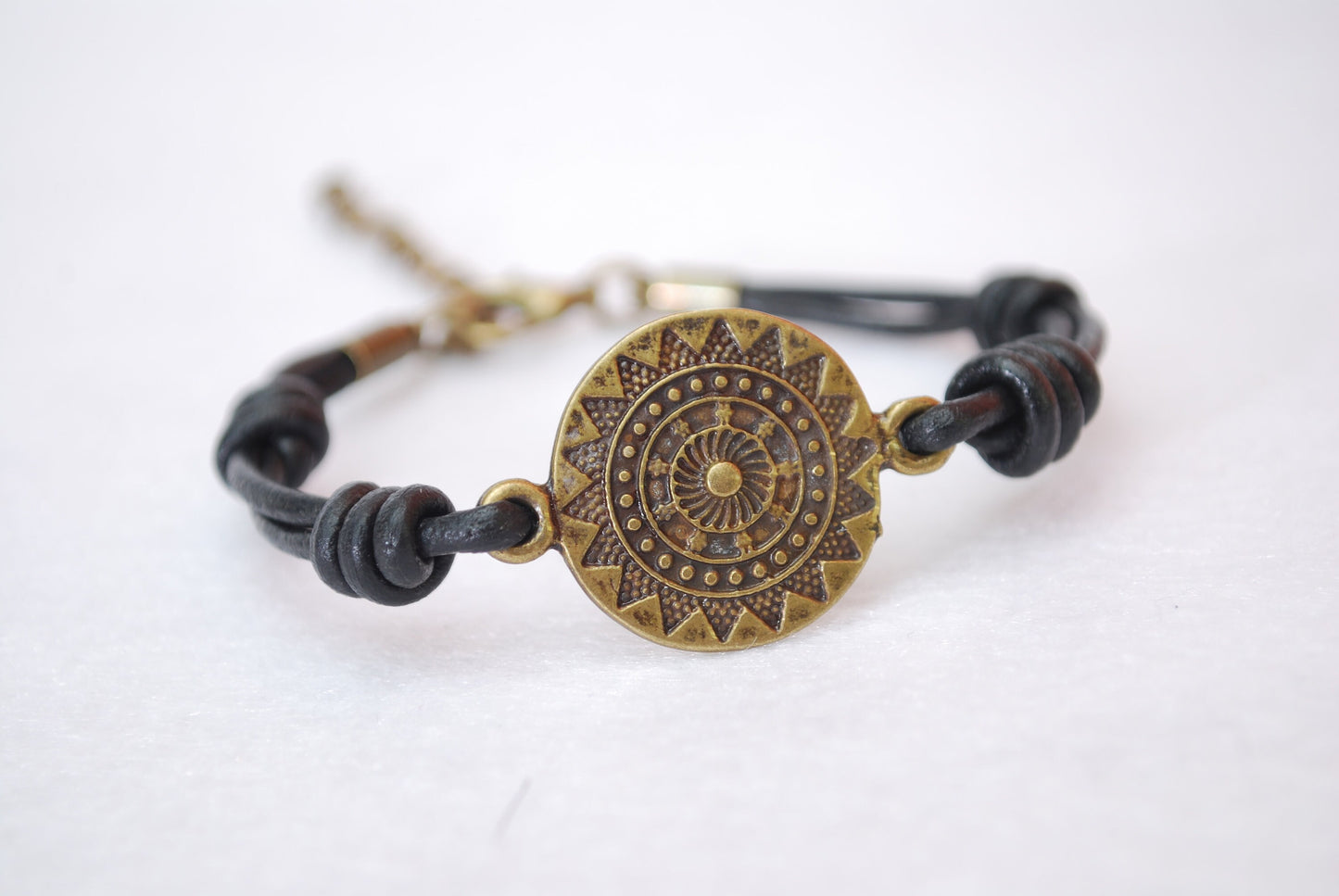 Black and vintage brown  multi layers leather knot bracelet, boho outfit.